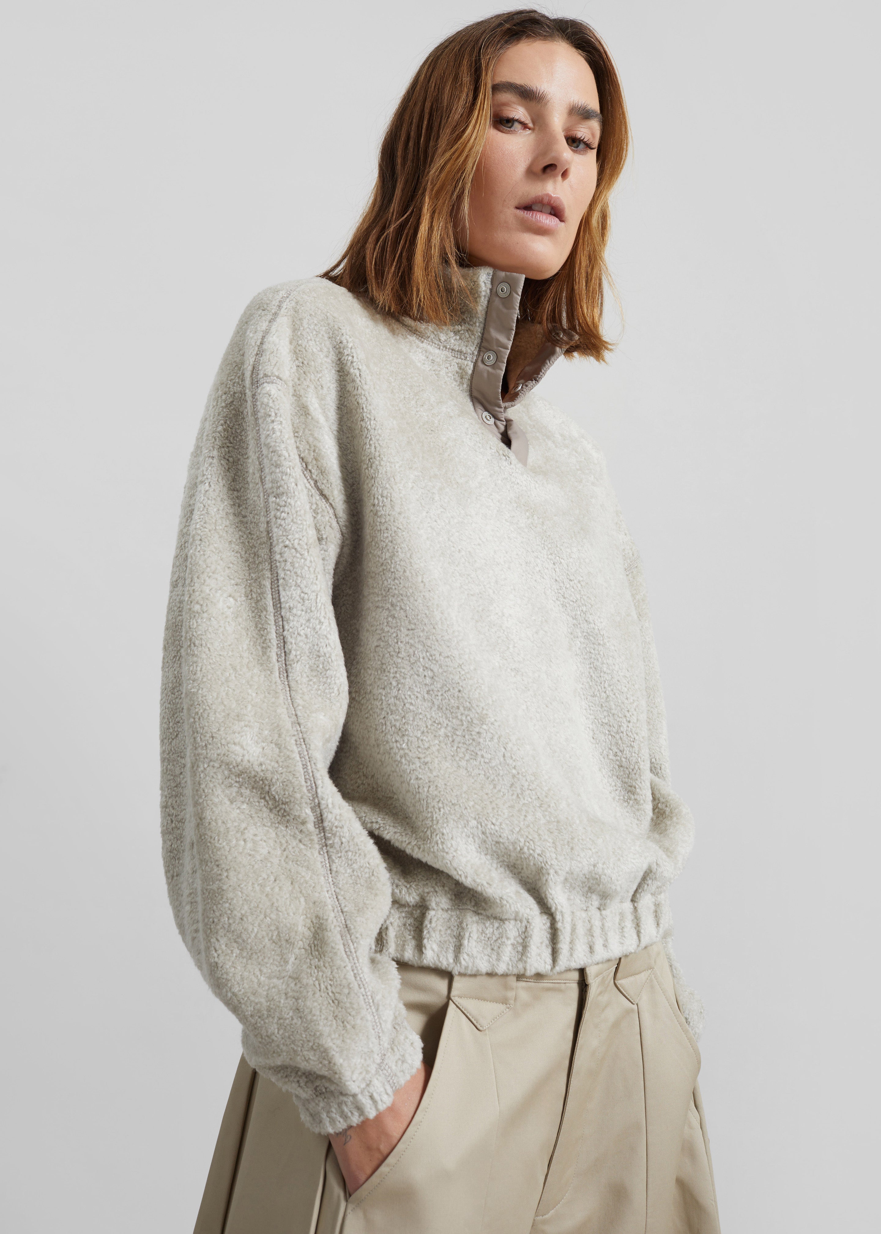 Amomento Fluffy Oversized Half Neck Pullover - Grey - 1