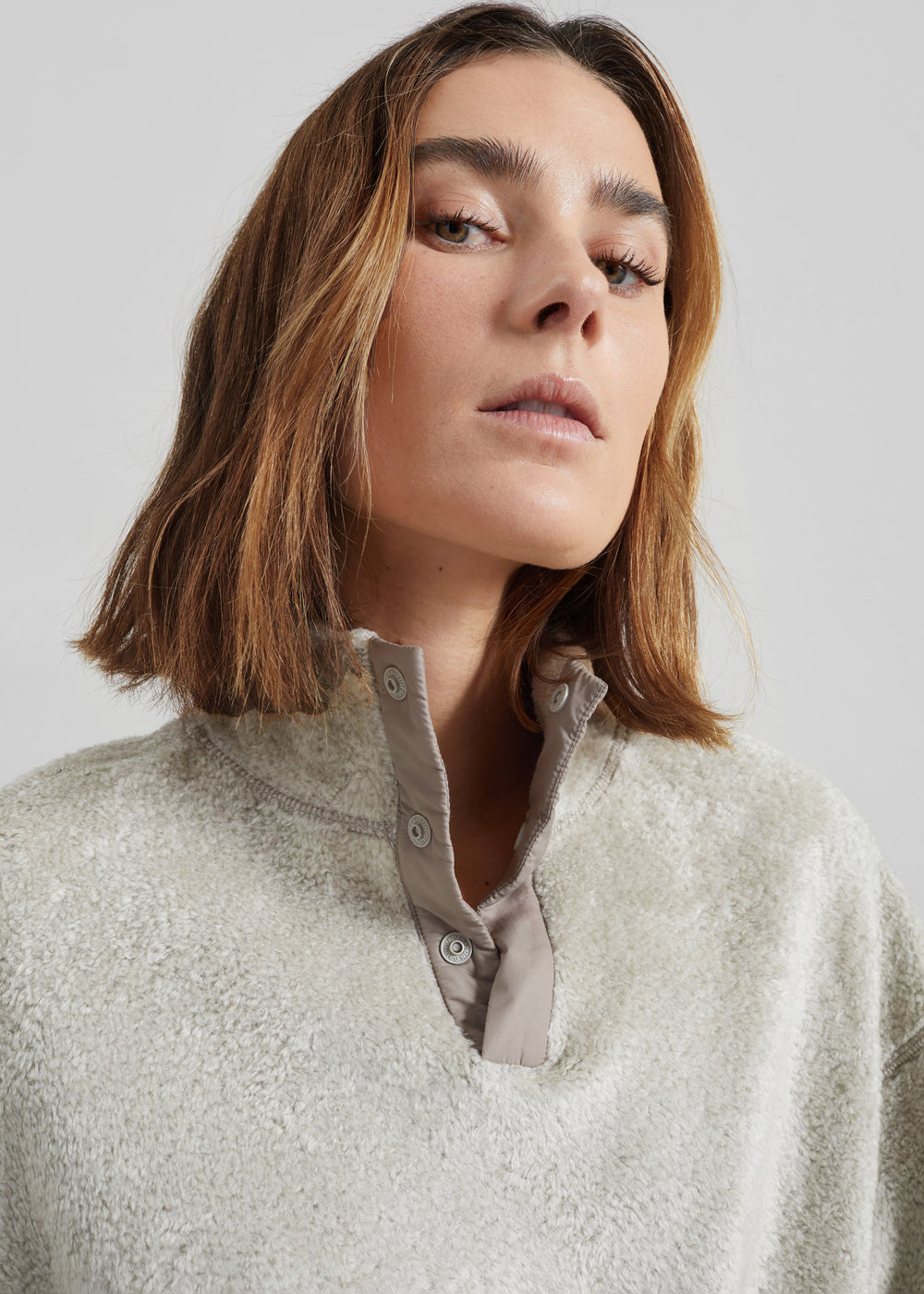 Amomento Fluffy Oversized Half Neck Pullover - Grey - 1