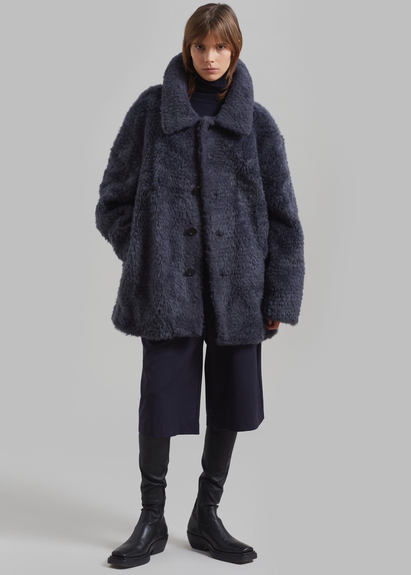 Amomento Fur Mid Coat - Charcoal