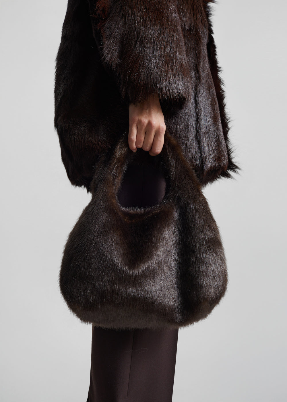 Amomento Fur Tote Bag - Dark Brown - 1