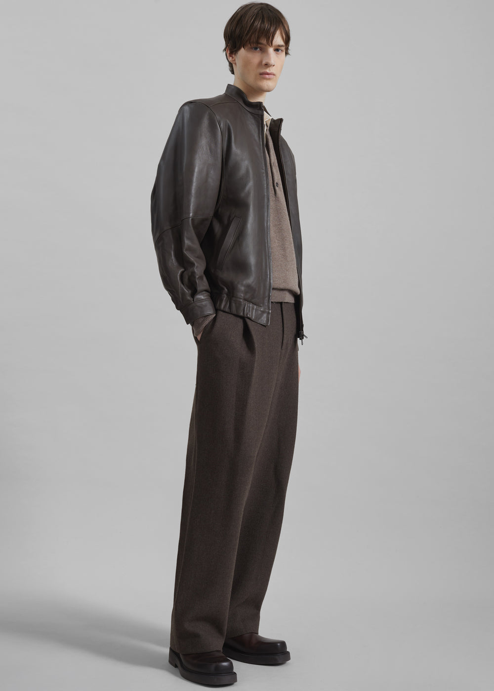 Amomento Lambskin Leather Blouson - Brown - 1