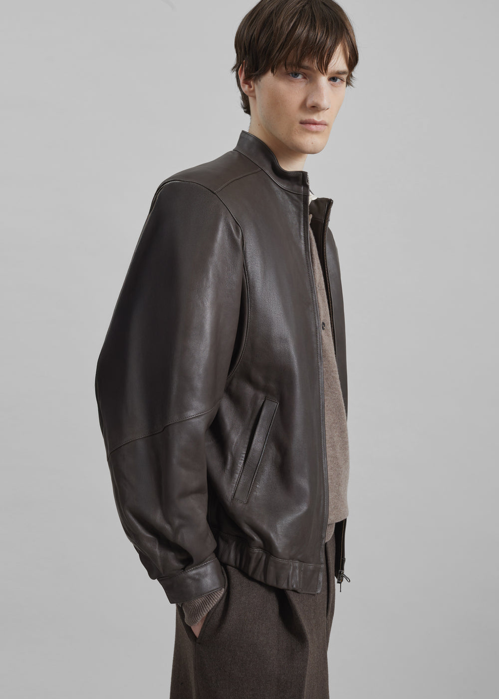 Amomento Lambskin Leather Blouson - Brown