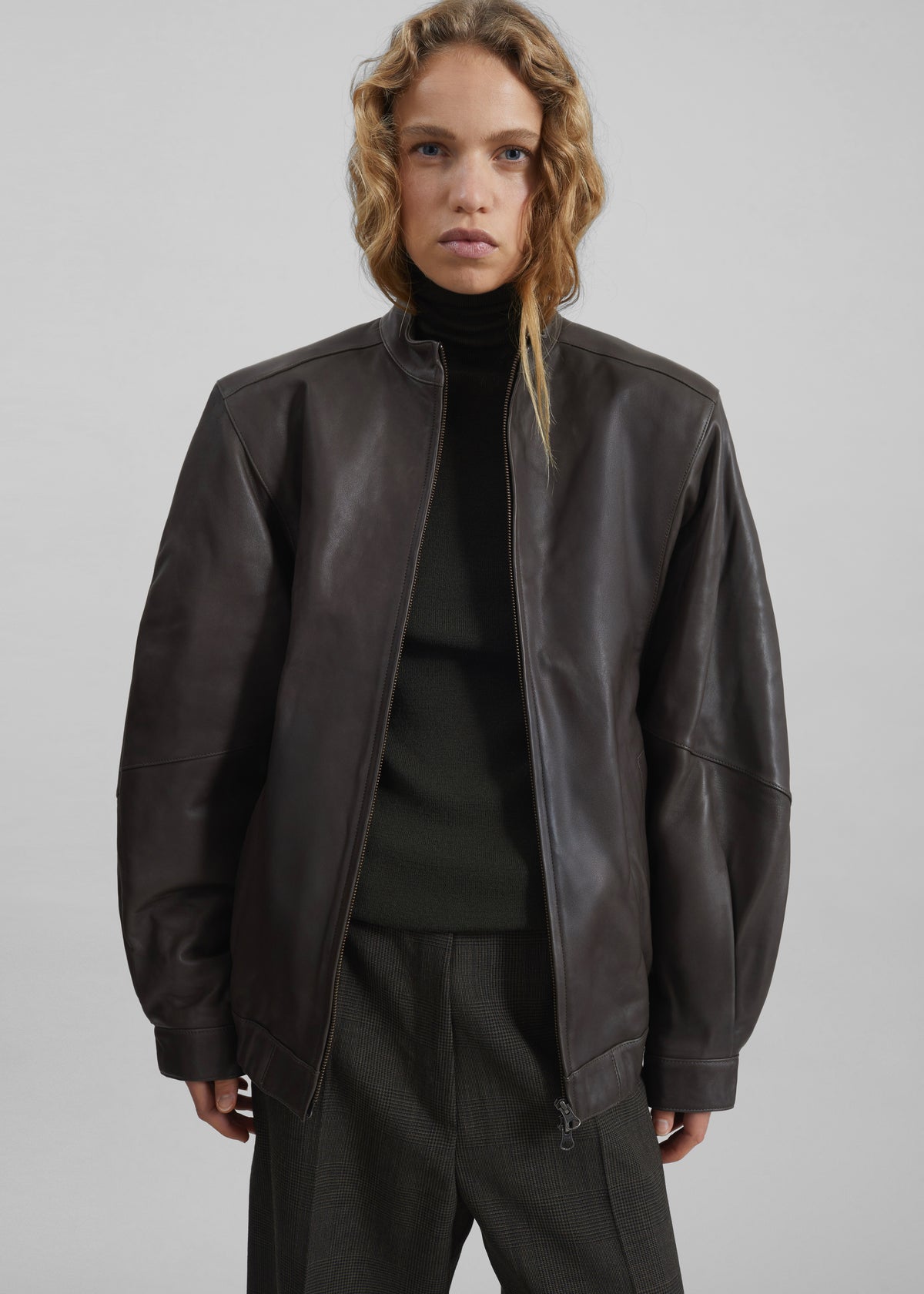 Amomento Lambskin Leather Blouson - Brown - 3