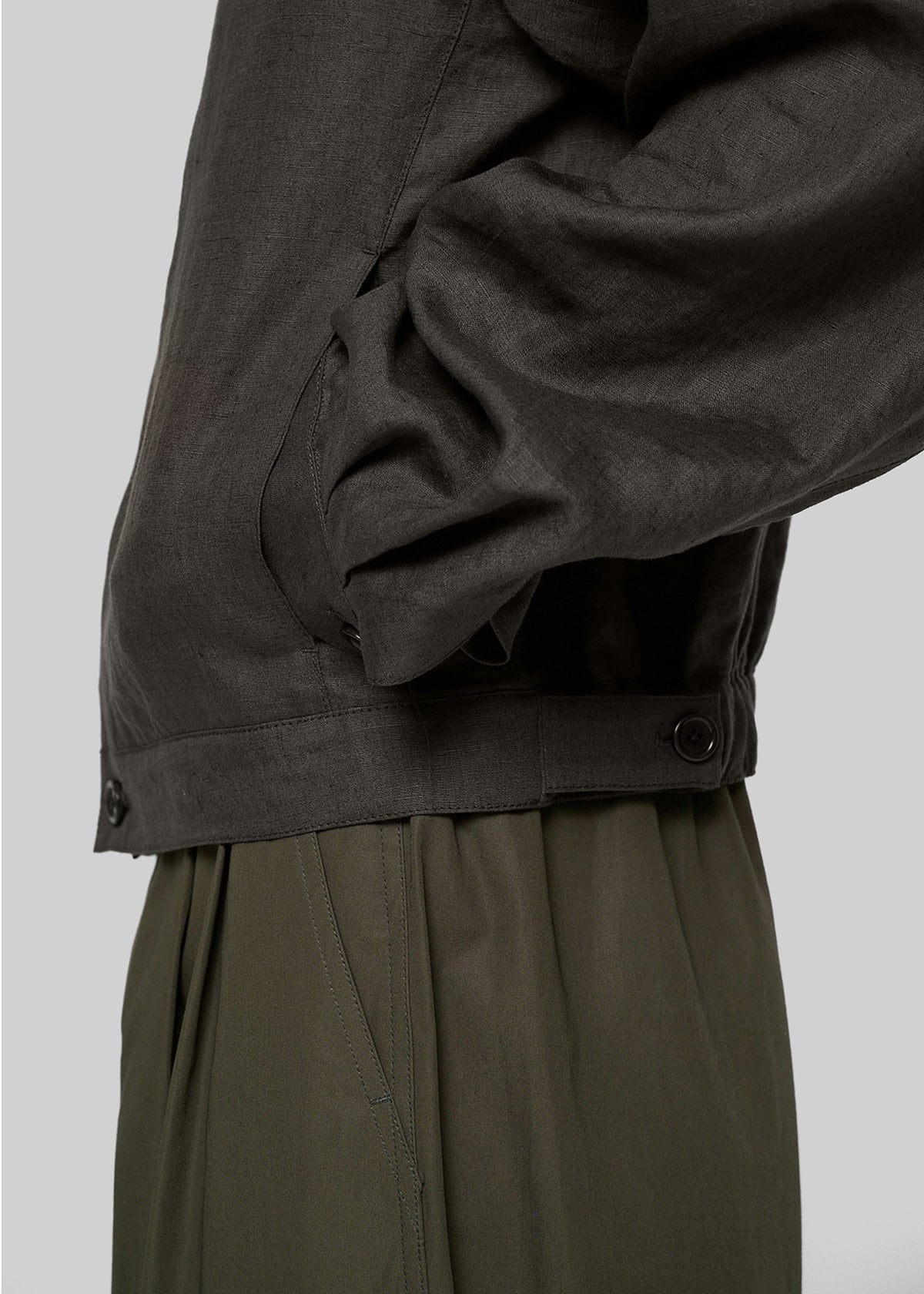 Amomento Linen Crop Jacket - Khaki Grey - 3