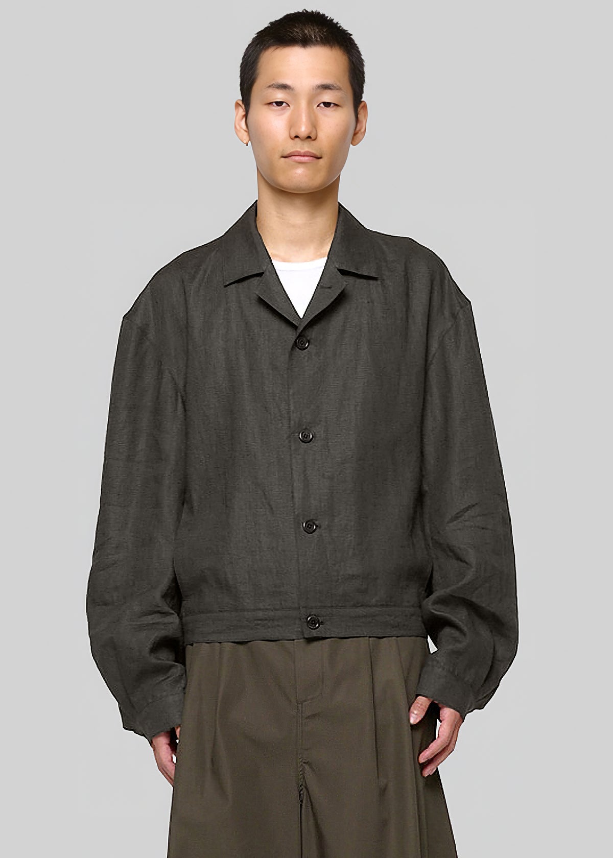 Amomento Linen Crop Jacket - Khaki Grey - 1