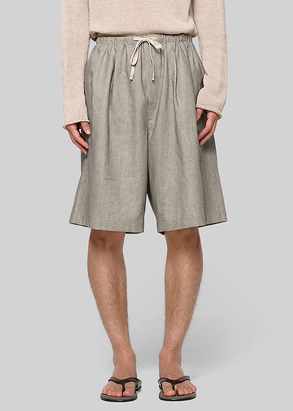 Amomento Linen Drawstring Shorts - Beige - 1
