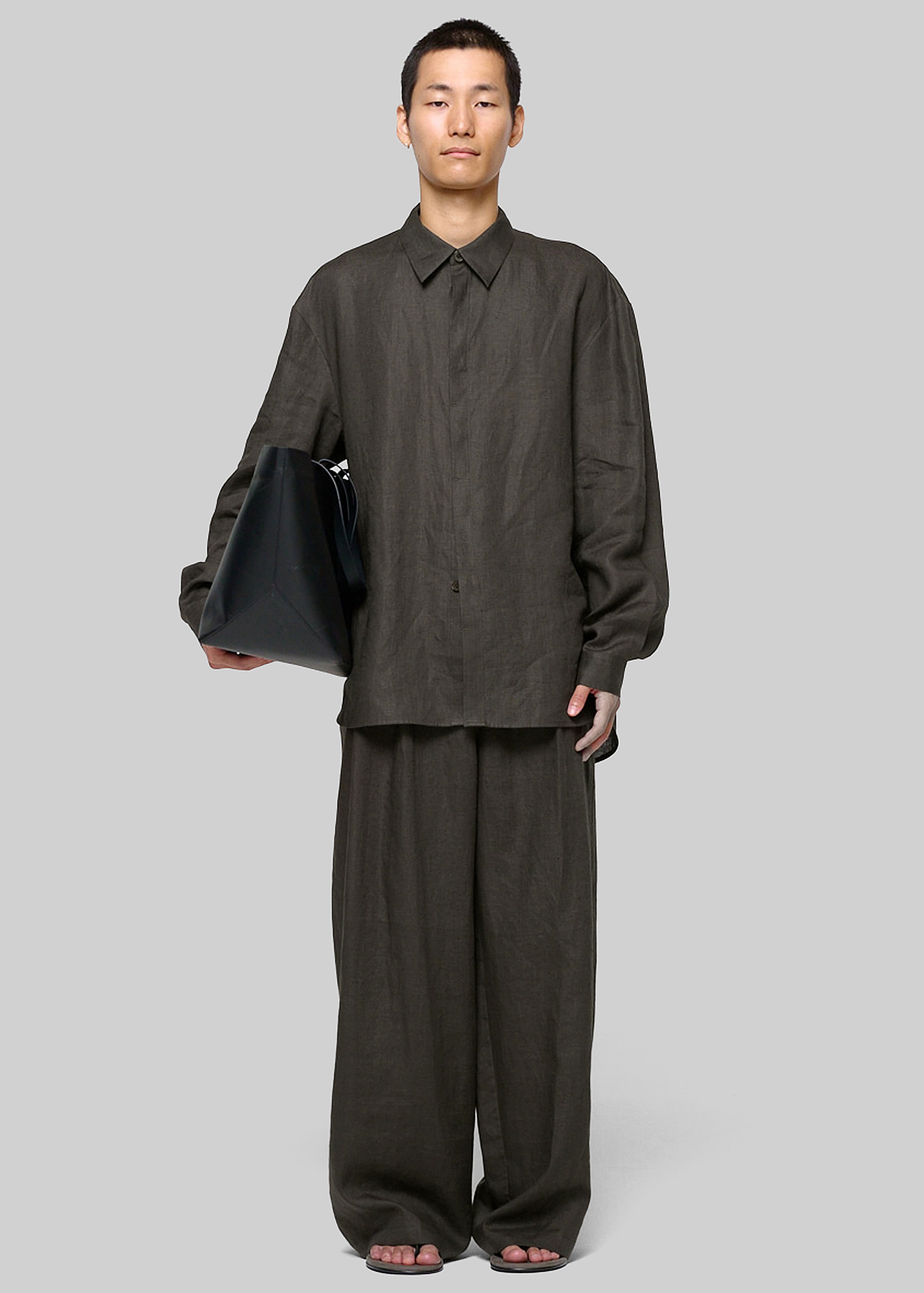 Amomento Linen Oversized Shirt - Khaki Grey - 5