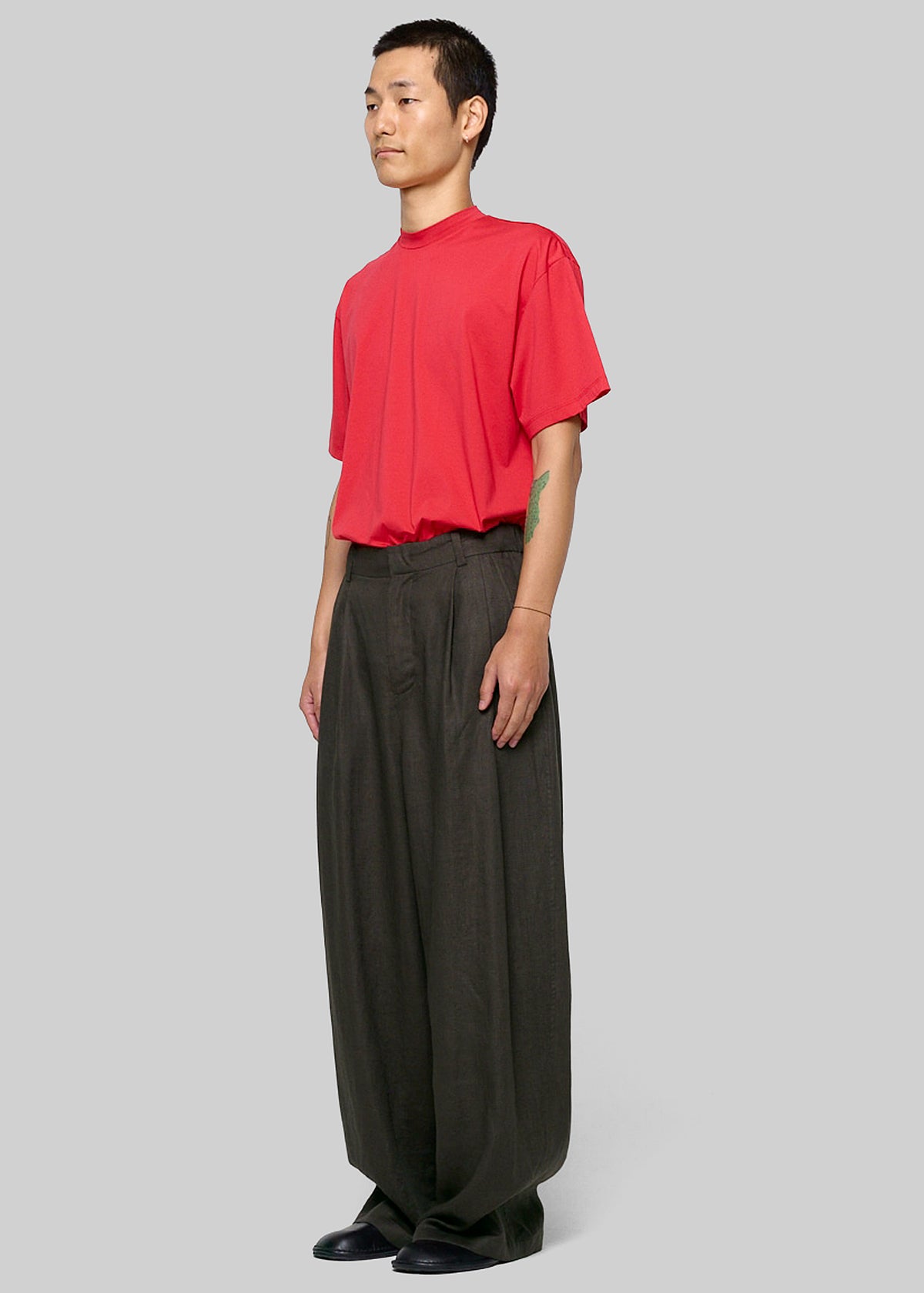 Amomento Linen Two Tuck Wide Pants - Khaki Grey - 1