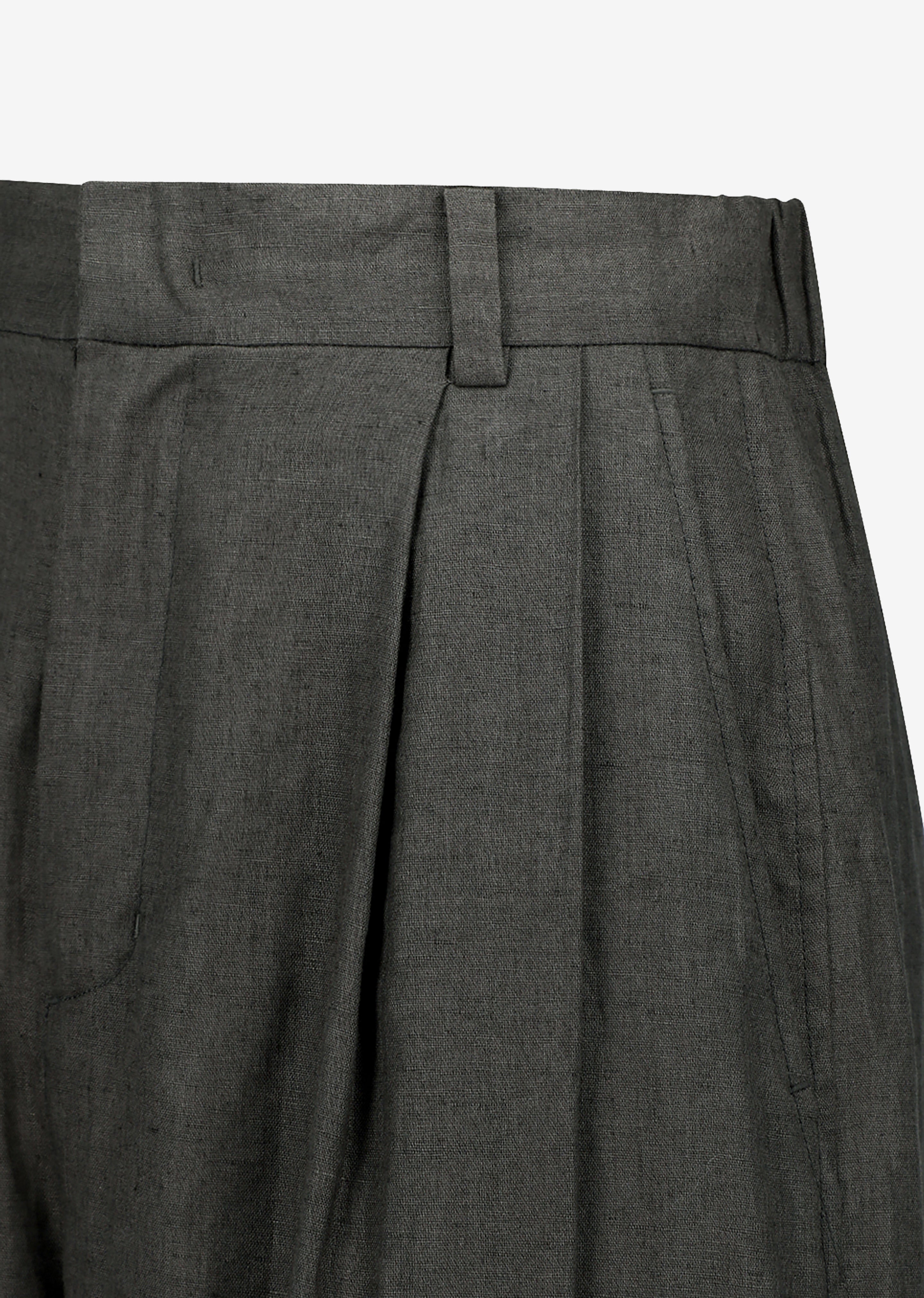 Amomento Linen Two Tuck Wide Pants - Khaki Grey - 5