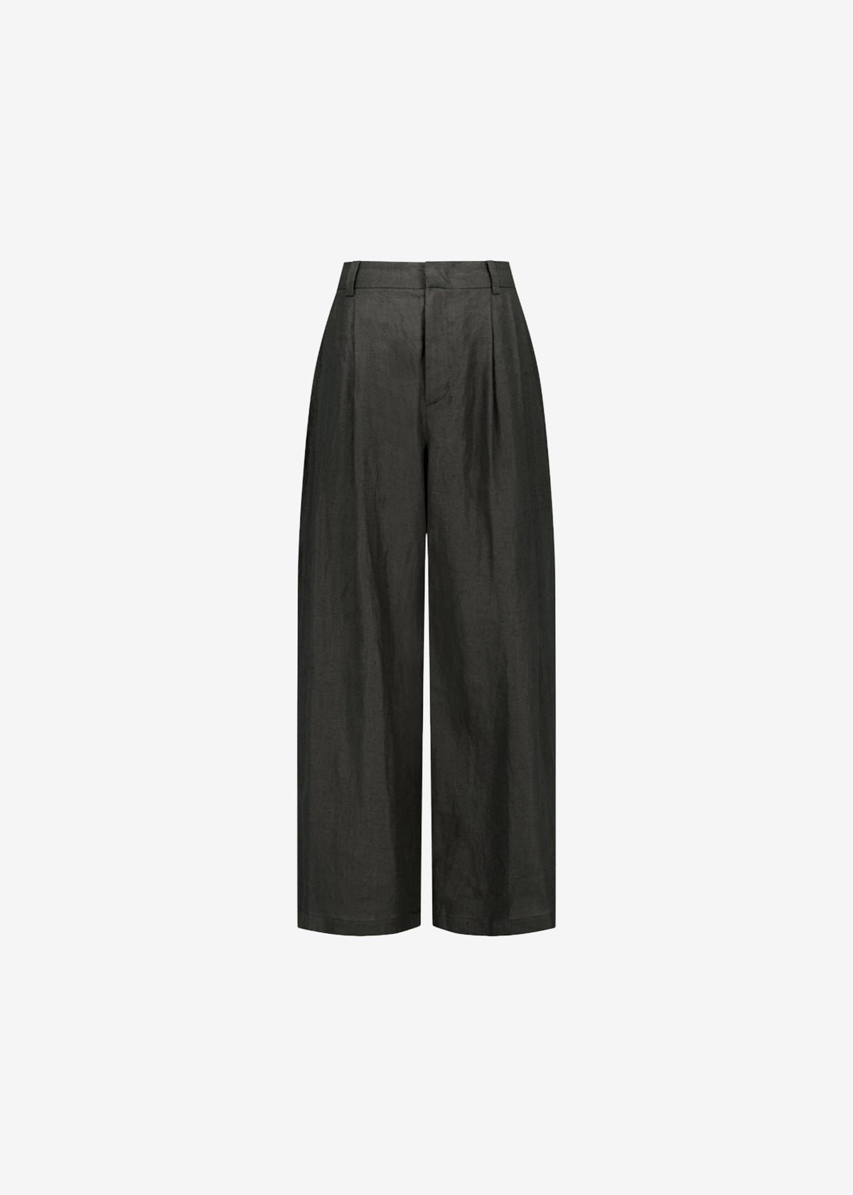 Amomento Linen Two Tuck Wide Pants - Khaki Grey - 7