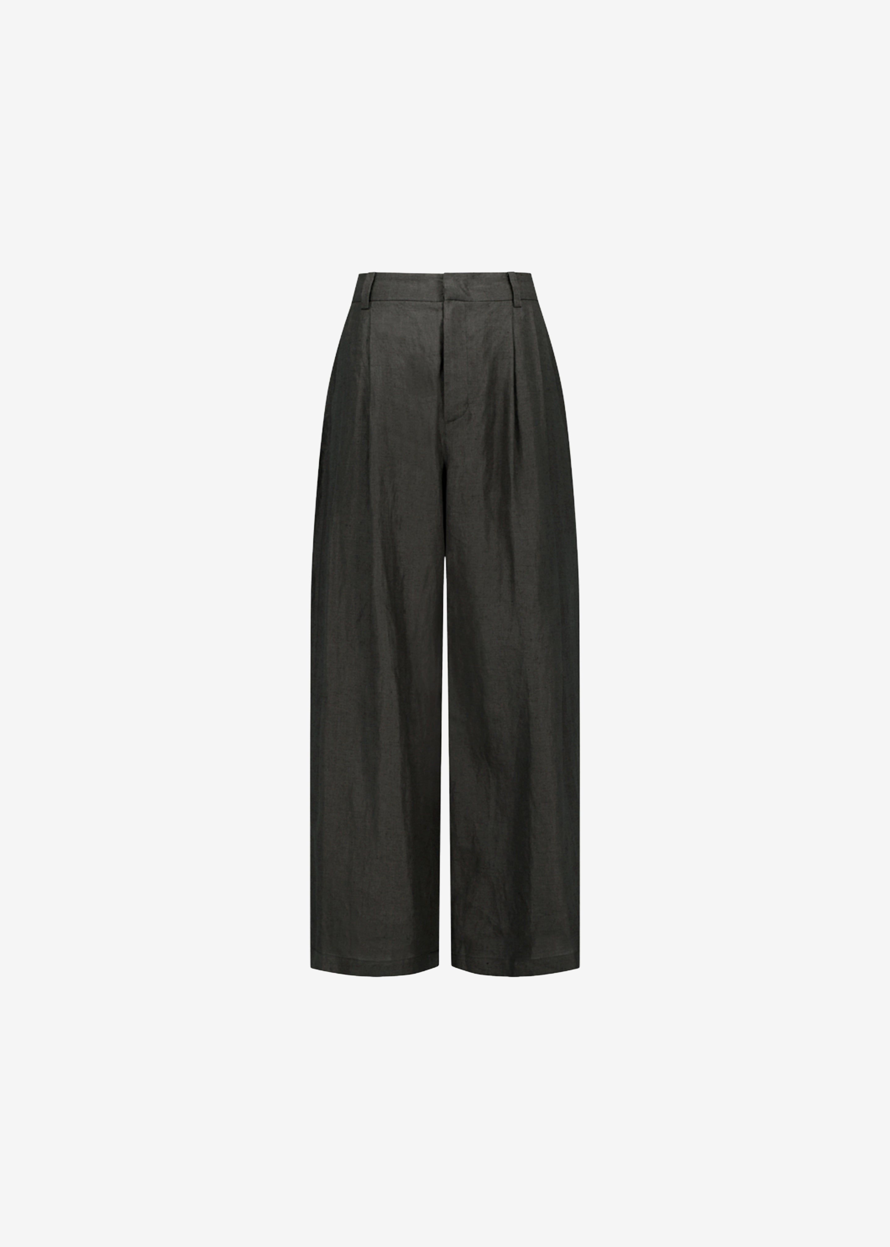 Amomento Linen Two Tuck Wide Pants - Khaki Grey - 7