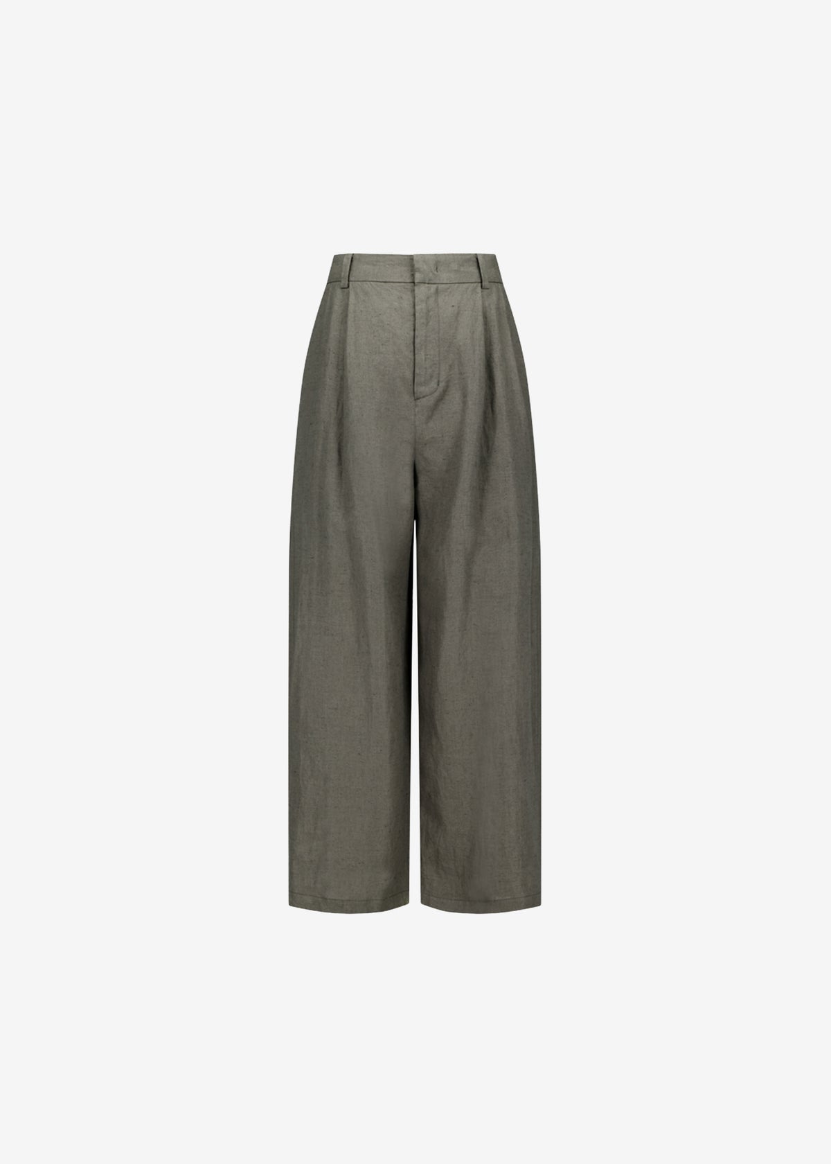 Amomento Linen Two Tuck Wide Pants - Khaki - 8