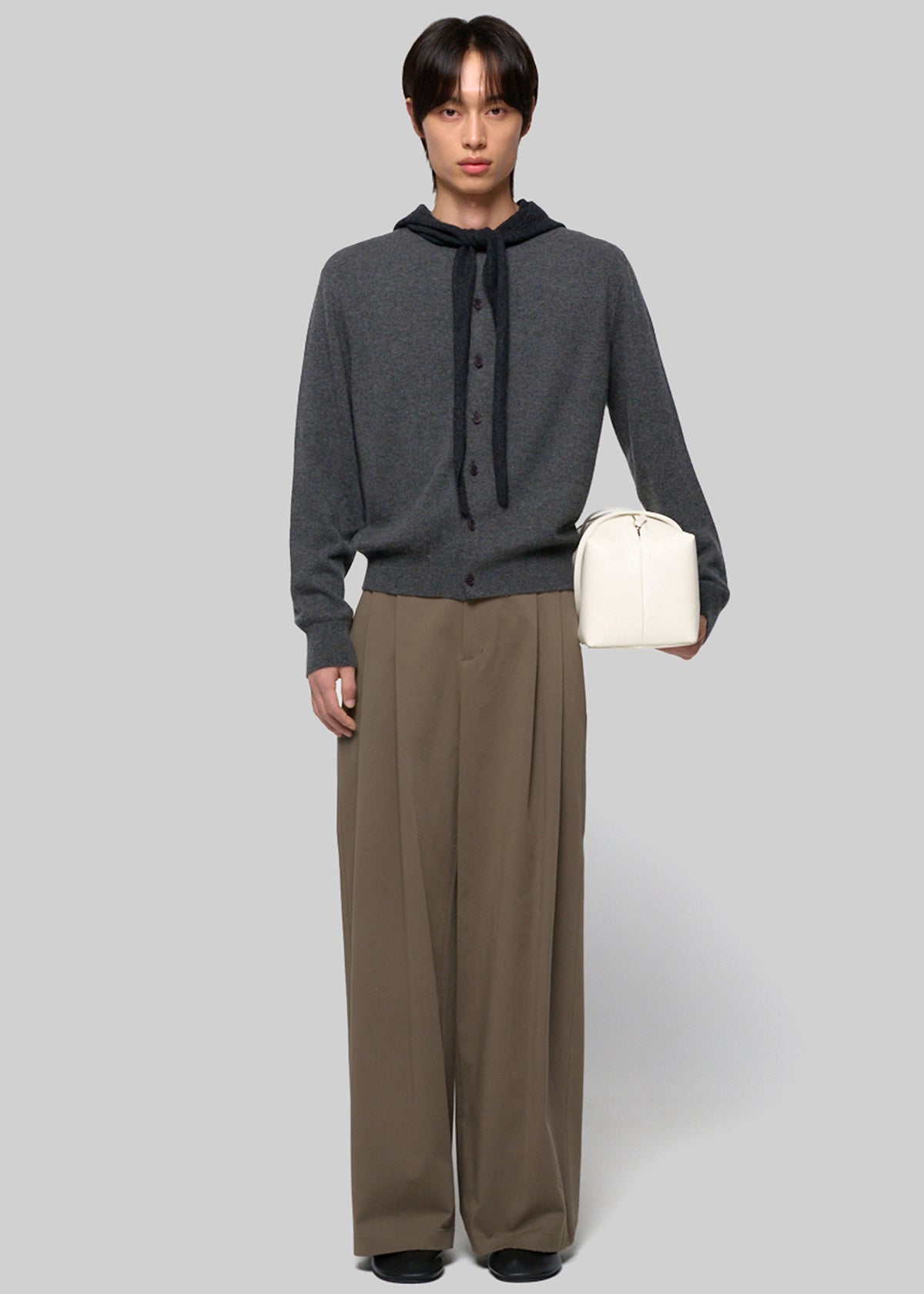 Amomento Cashmere Crewneck Cardigan - Melange Grey