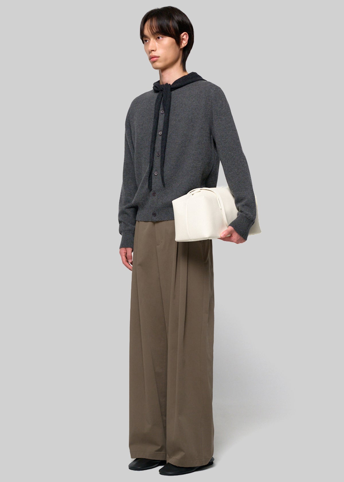 Amomento Cashmere Crewneck Cardigan - Melange Grey