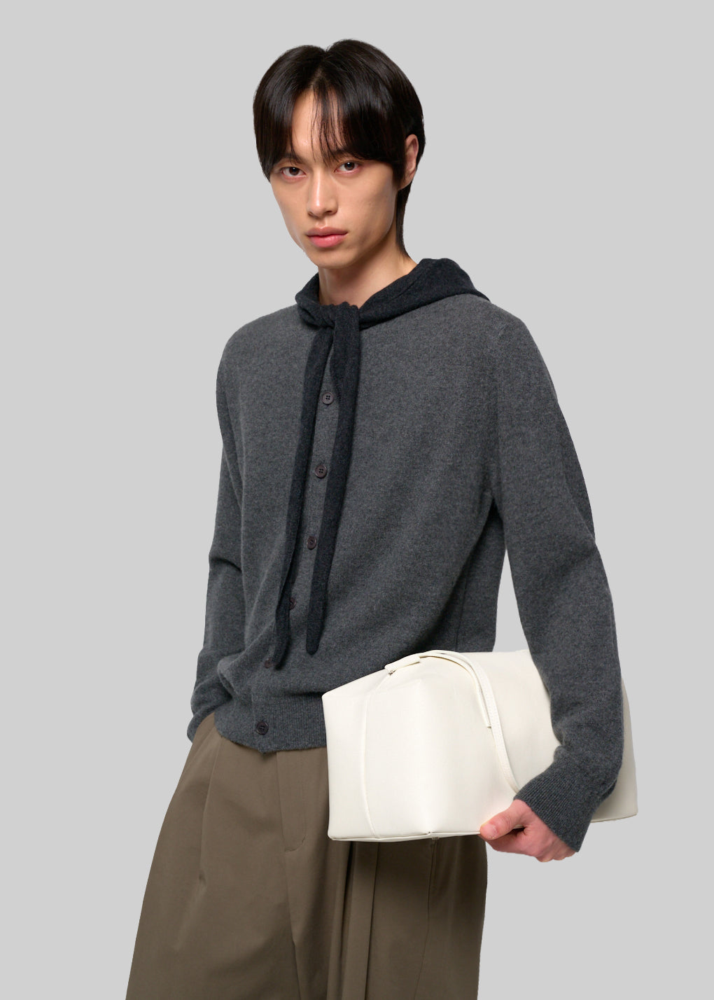Amomento Cashmere Crewneck Cardigan - Melange Grey