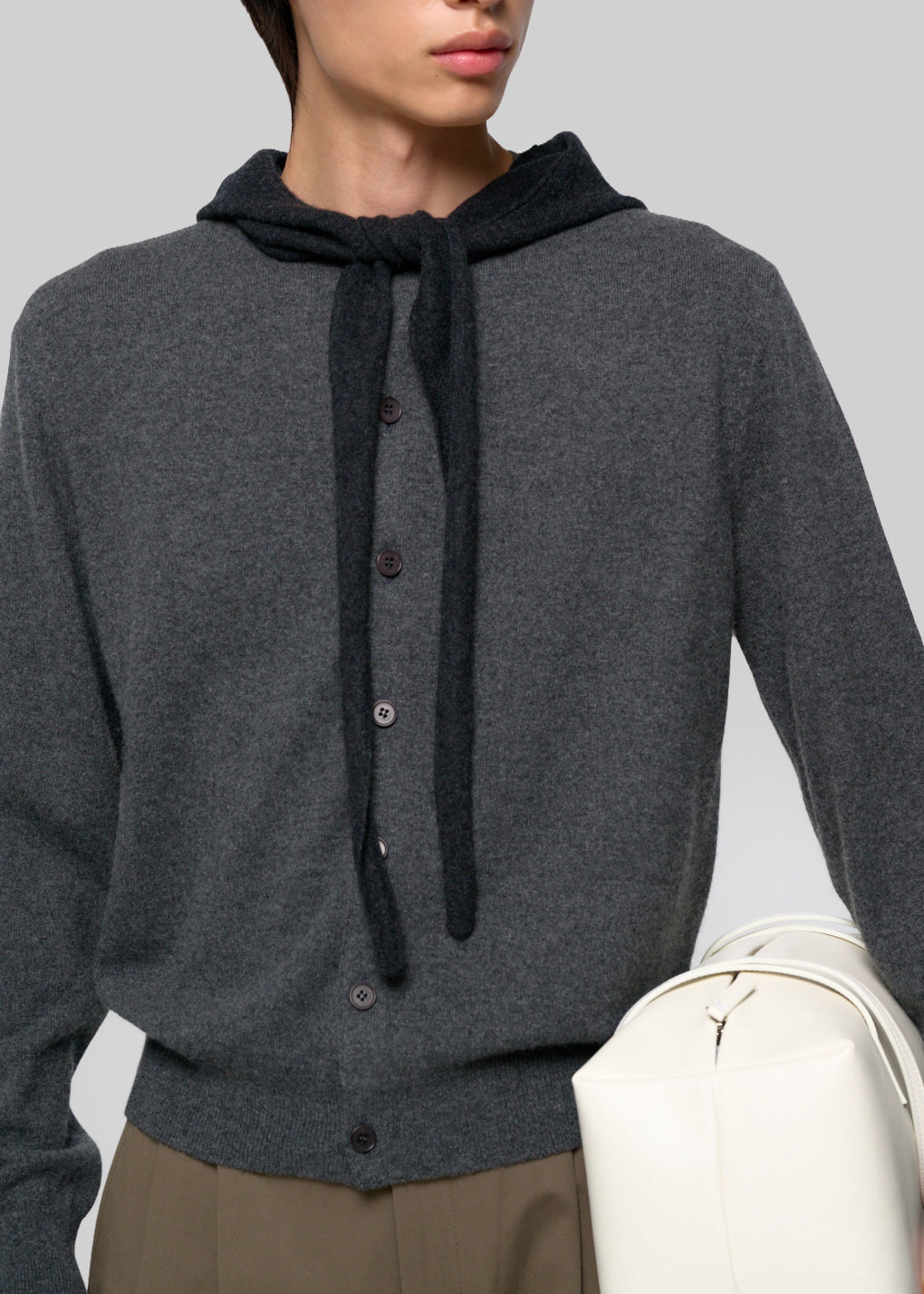 Amomento Cashmere Crewneck Cardigan - Melange Grey