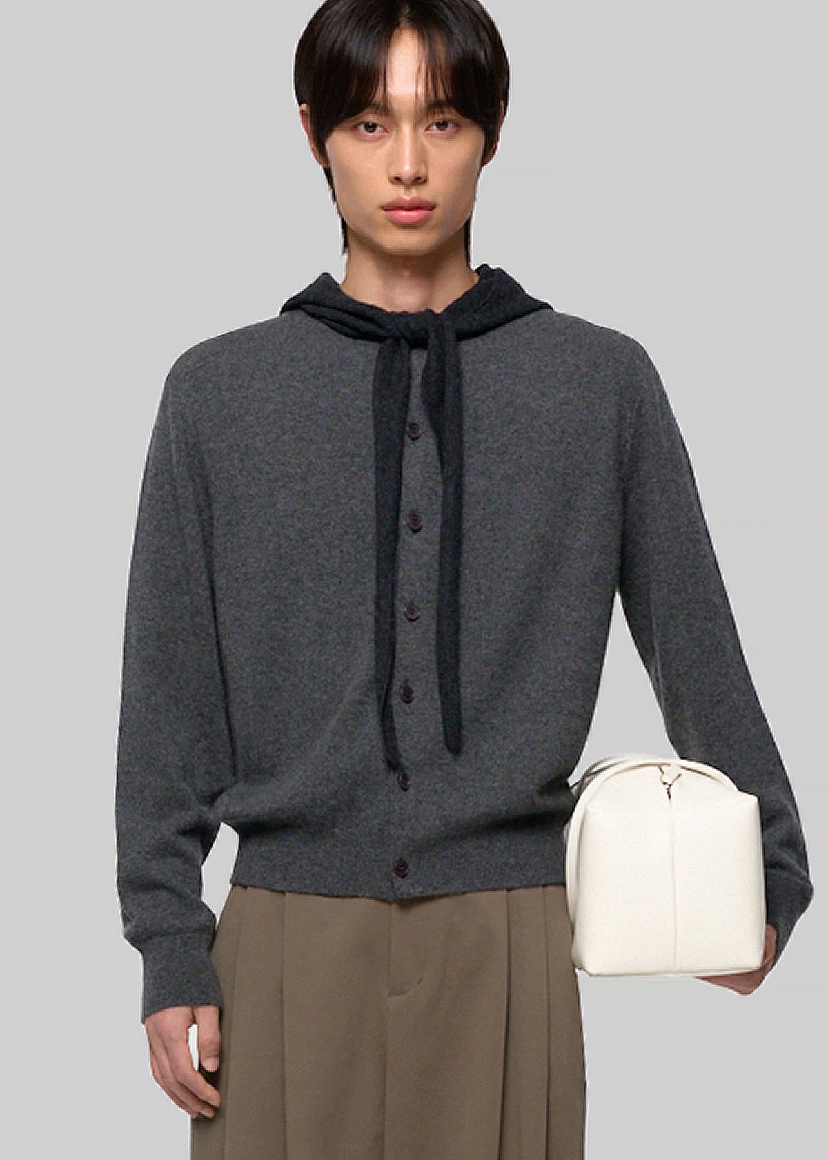 Amomento Cashmere Crewneck Cardigan - Melange Grey