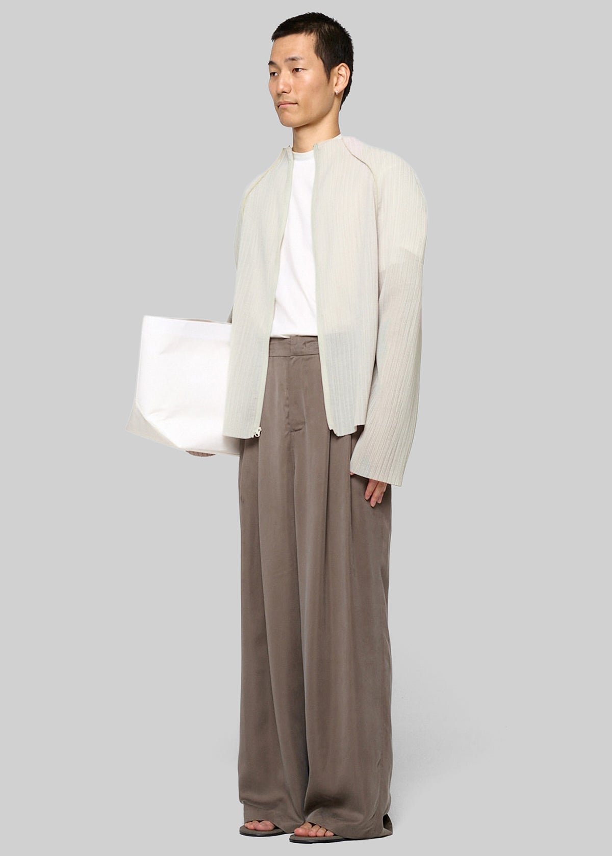 Amomento Pleats Zip Up Jumper - Beige - 2