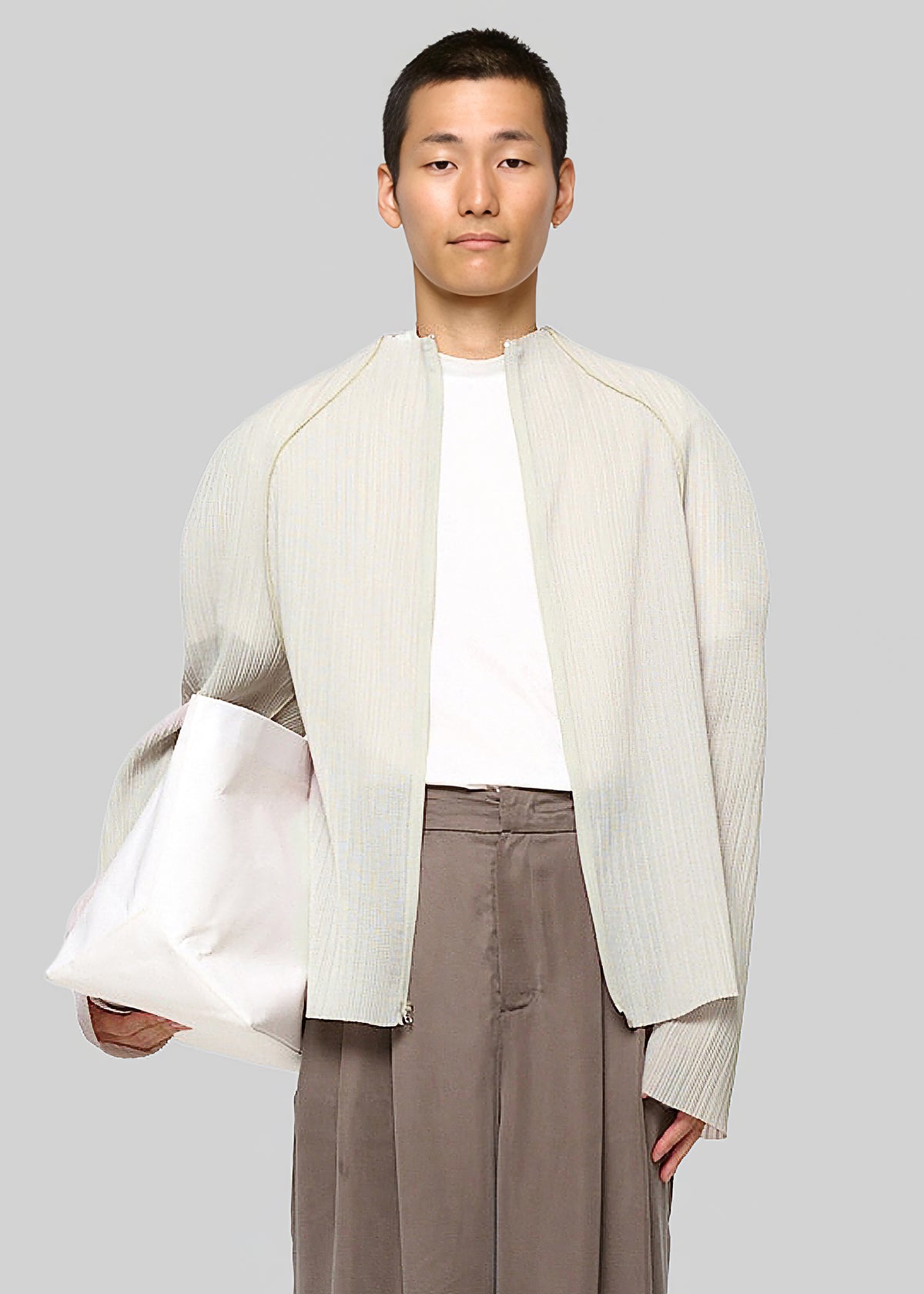 Amomento Pleats Zip Up Jumper - Beige - 1