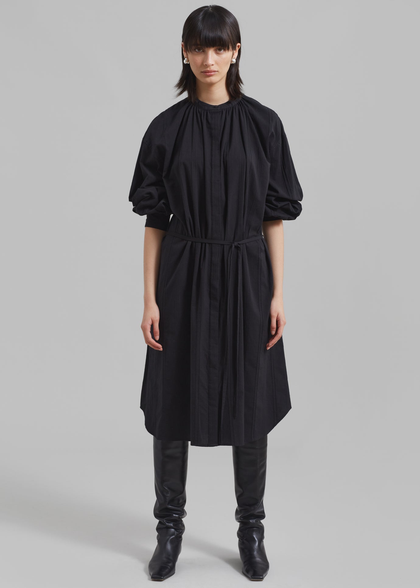 Amomento Shirring Long Dress - Black - 1