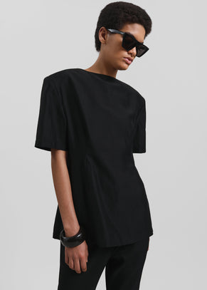 Amomento Silky Oversized Half Shirt - Black
