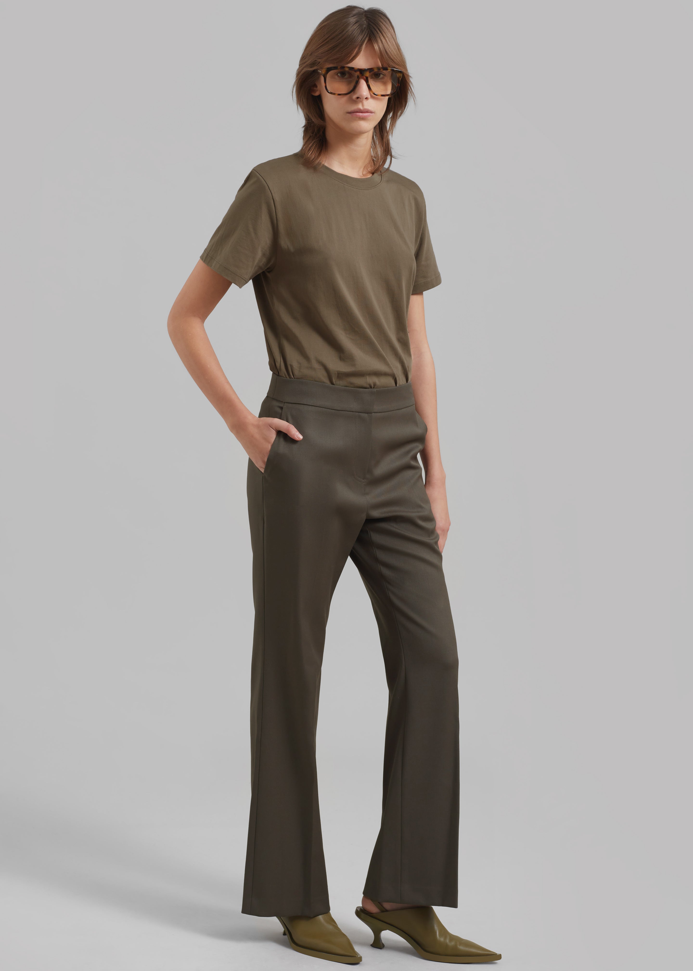 Amomento Straight Fit Wool Pants - Khaki - 4