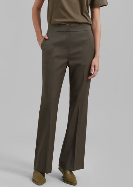 Amomento Straight Fit Wool Pants - Khaki