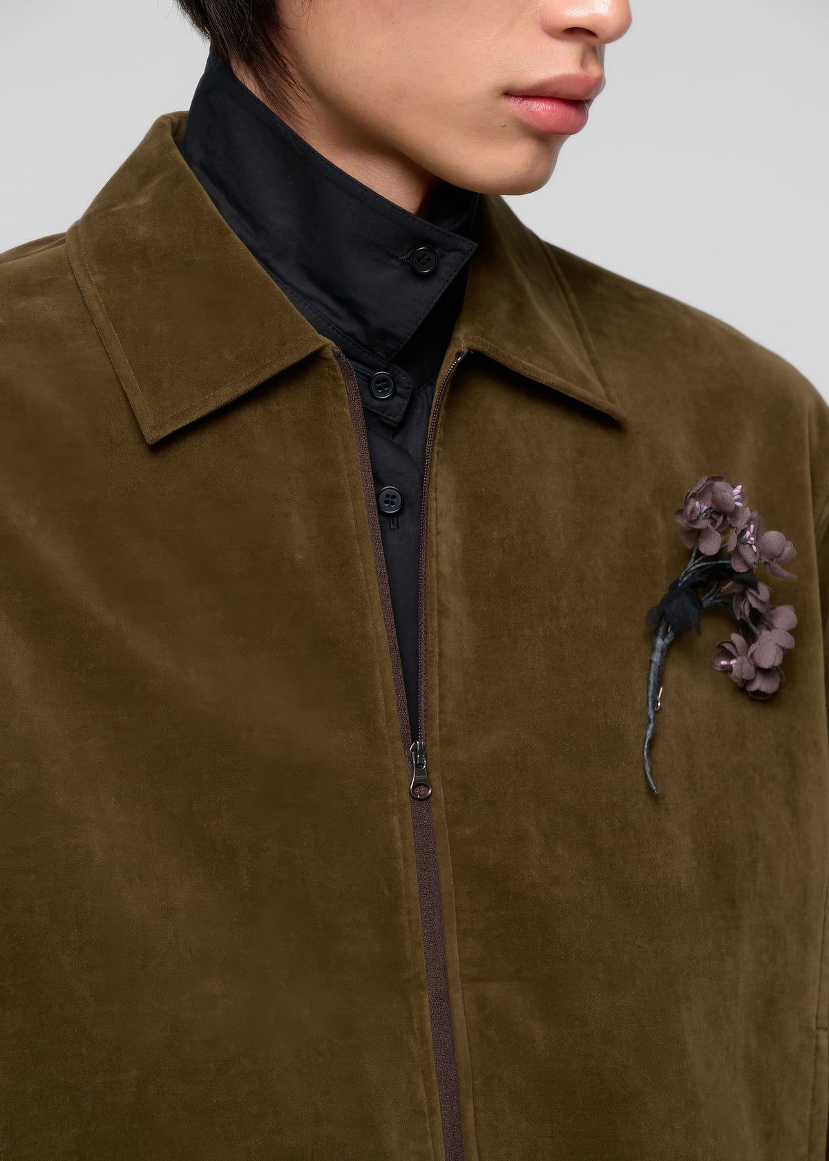 Amomento Velvet Zip Up Jumper - Khaki
