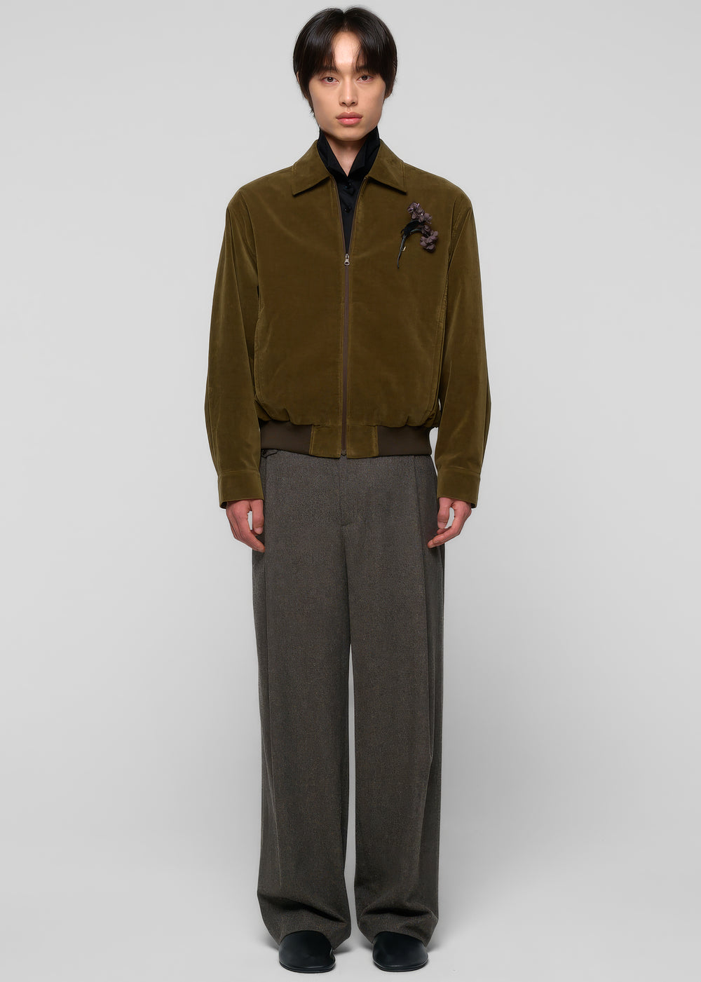 Amomento Velvet Zip Up Jumper - Khaki - 1
