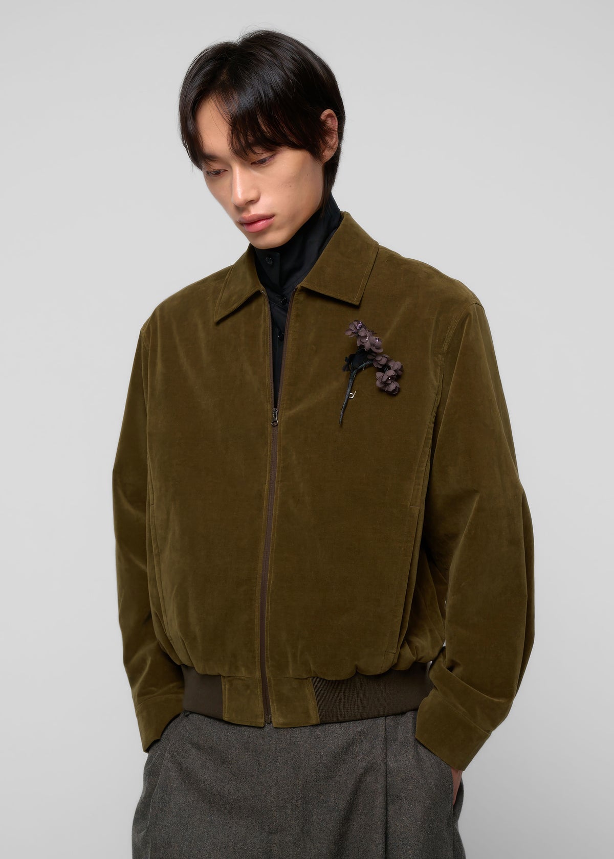Amomento Velvet Zip Up Jumper - Khaki