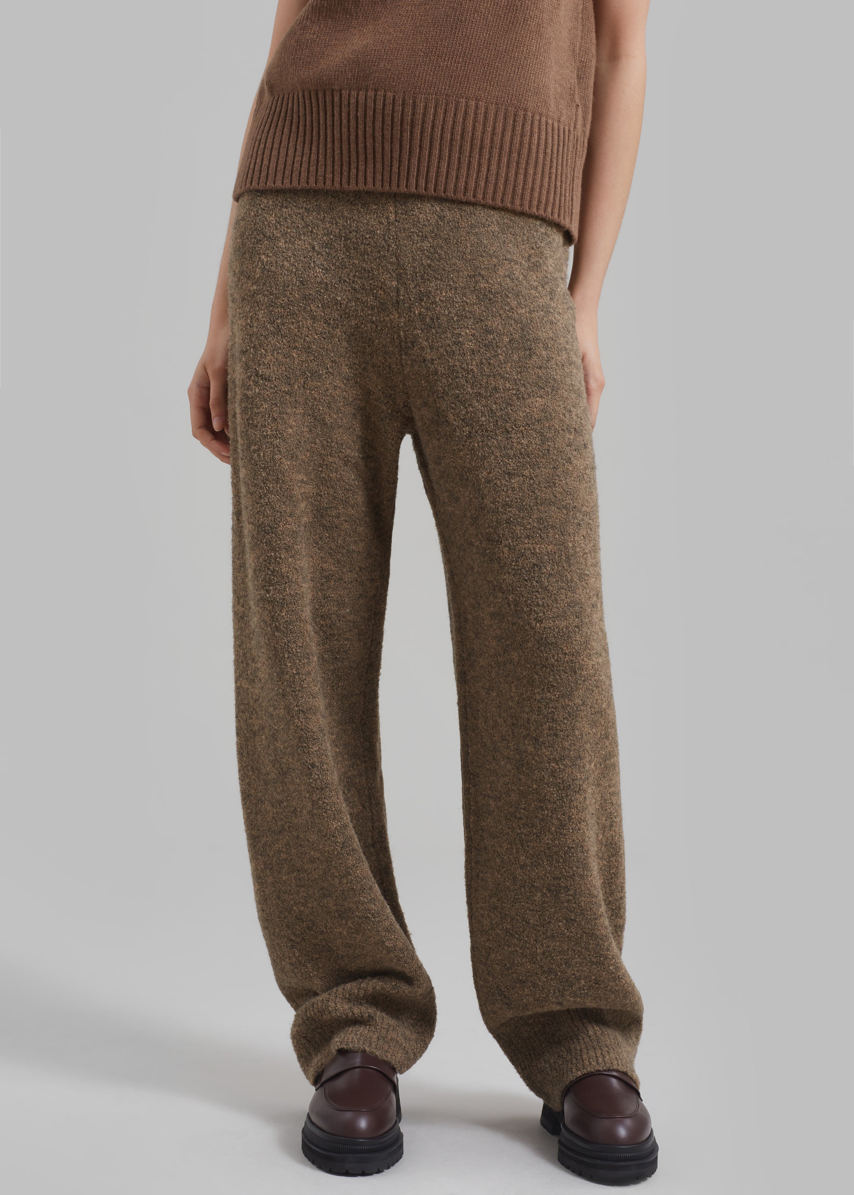 Amomento Wide Banding Knit Pants - Khaki Brown