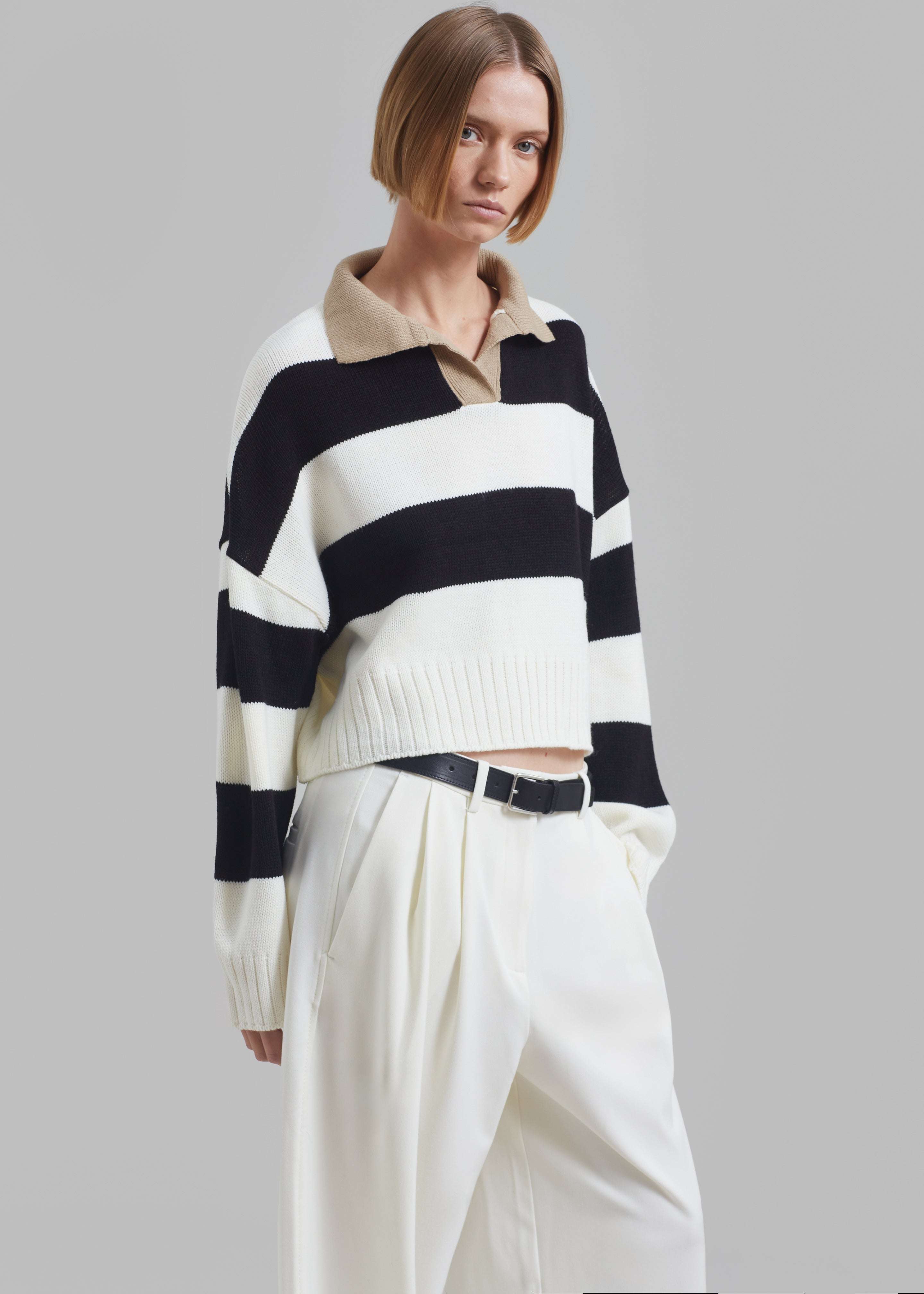 Andrew Sweater - White/Black Stripe - 1