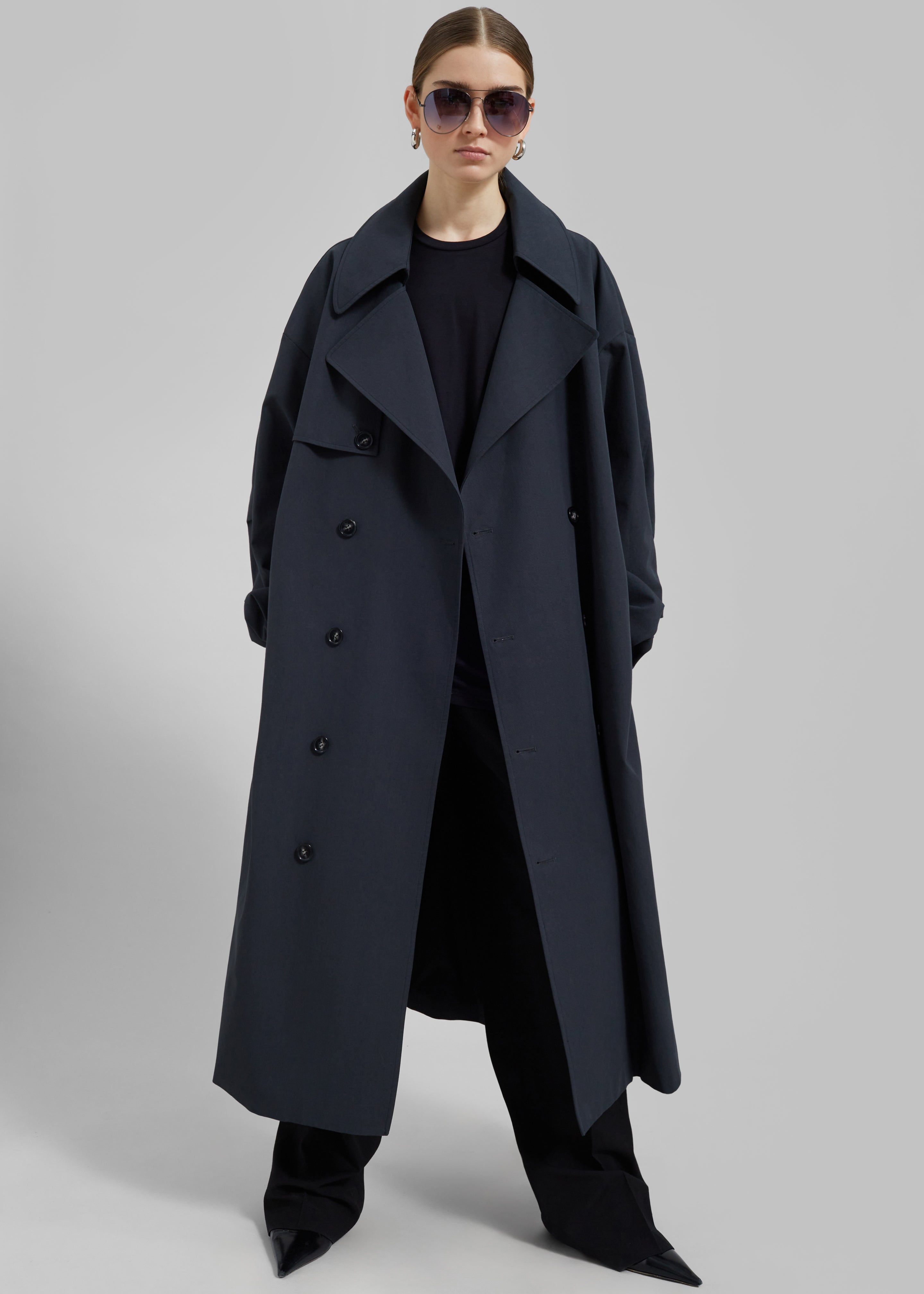 Anika Double Breasted Trench Coat - Navy – The Frankie Shop