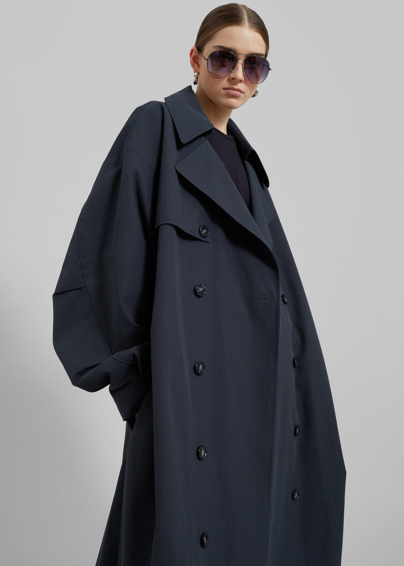 Anika Double Breasted Trench Coat - Navy - 1