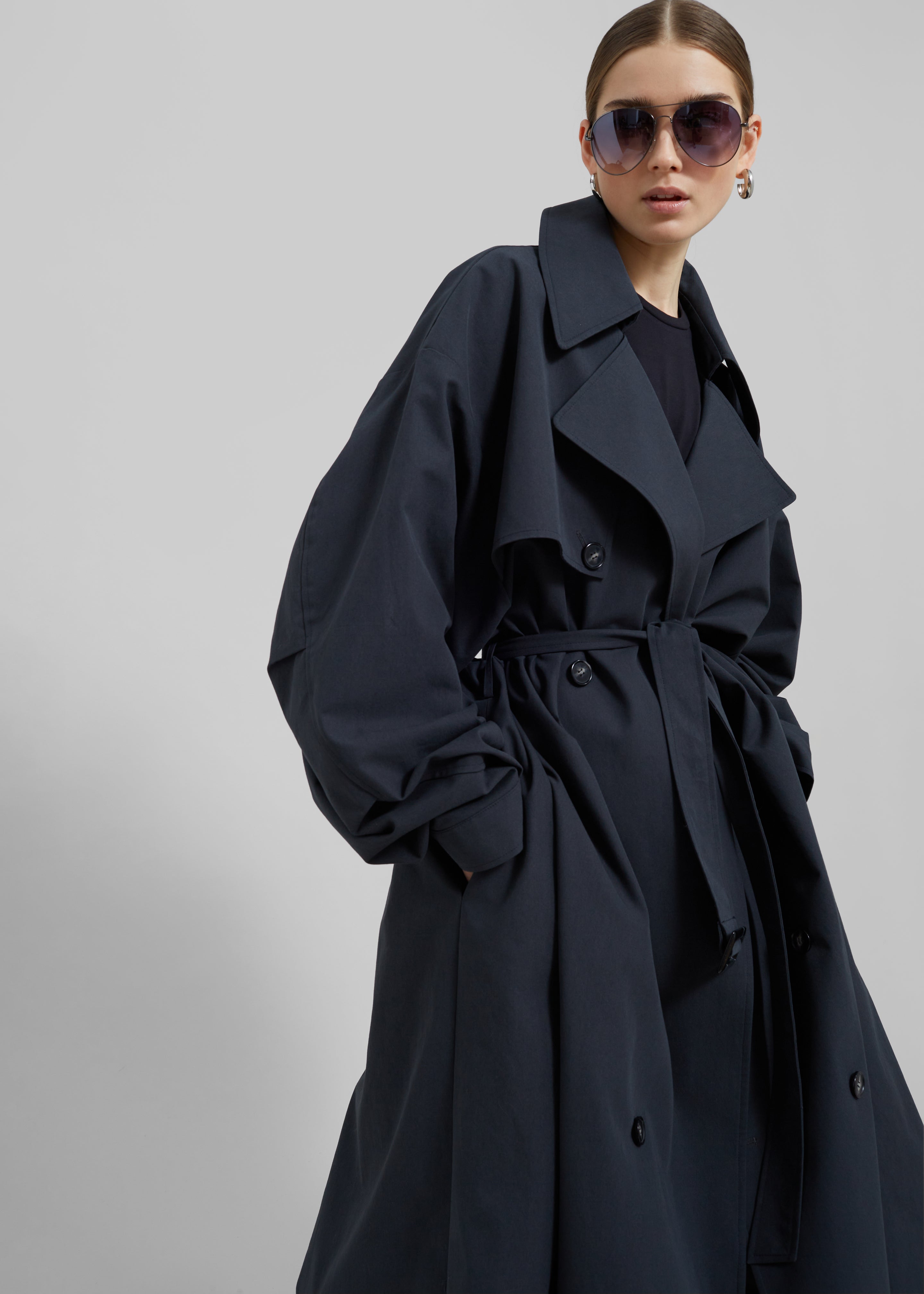 Anika Double Breasted Trench Coat - Navy – The Frankie Shop
