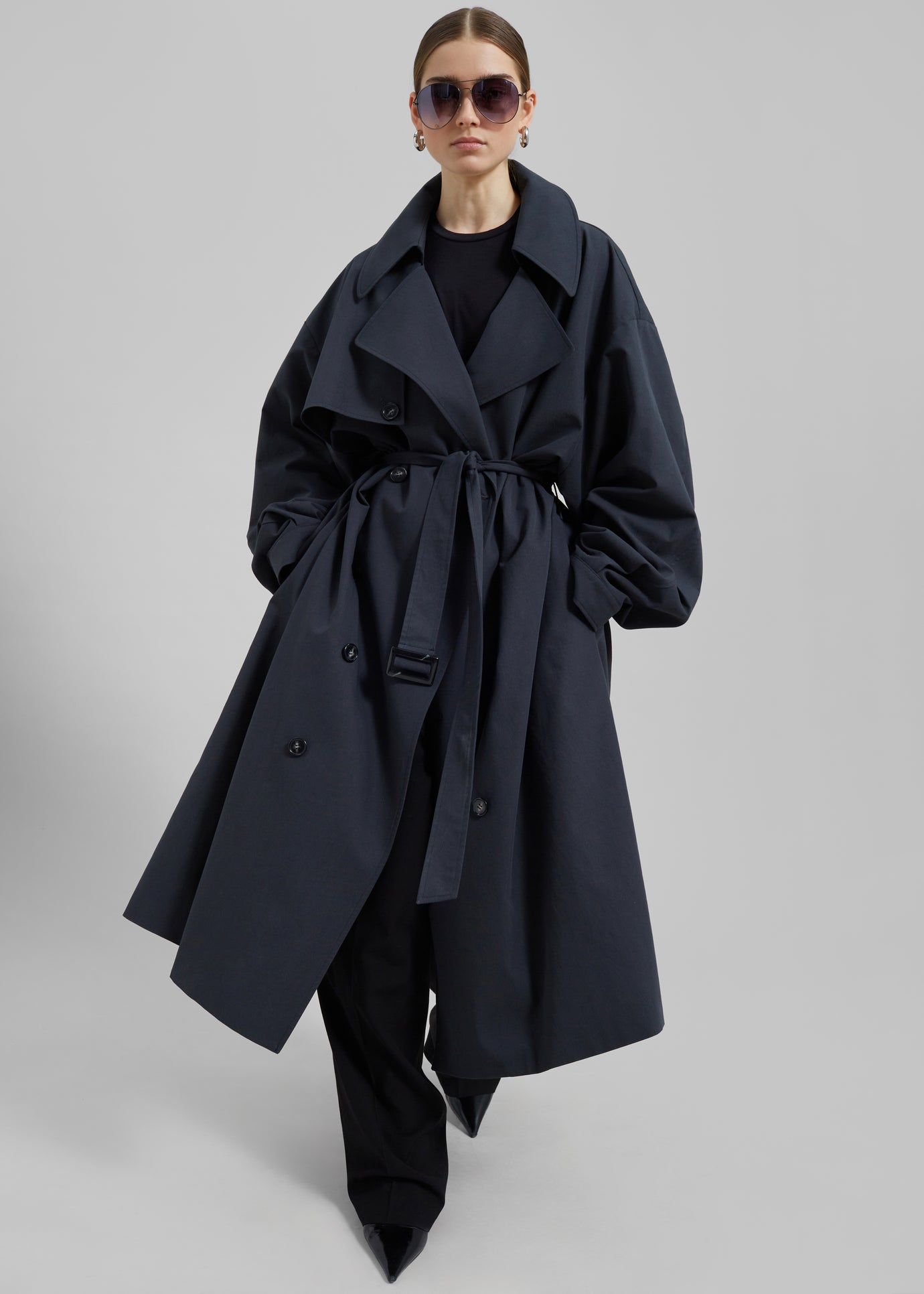 Anika Double Breasted Trench Coat - Navy