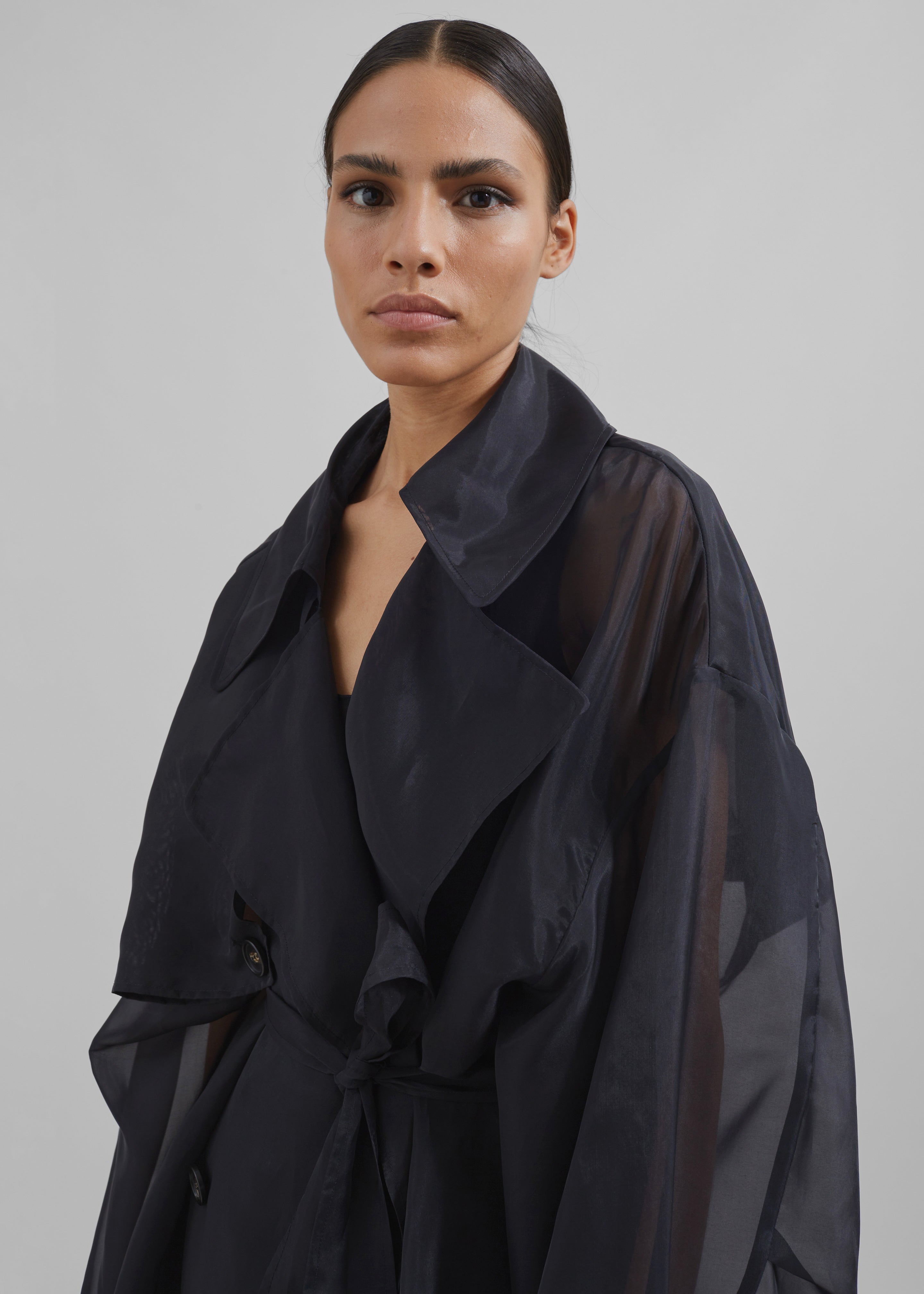 Anika Sheer Silk Trench Coat - Black - 6