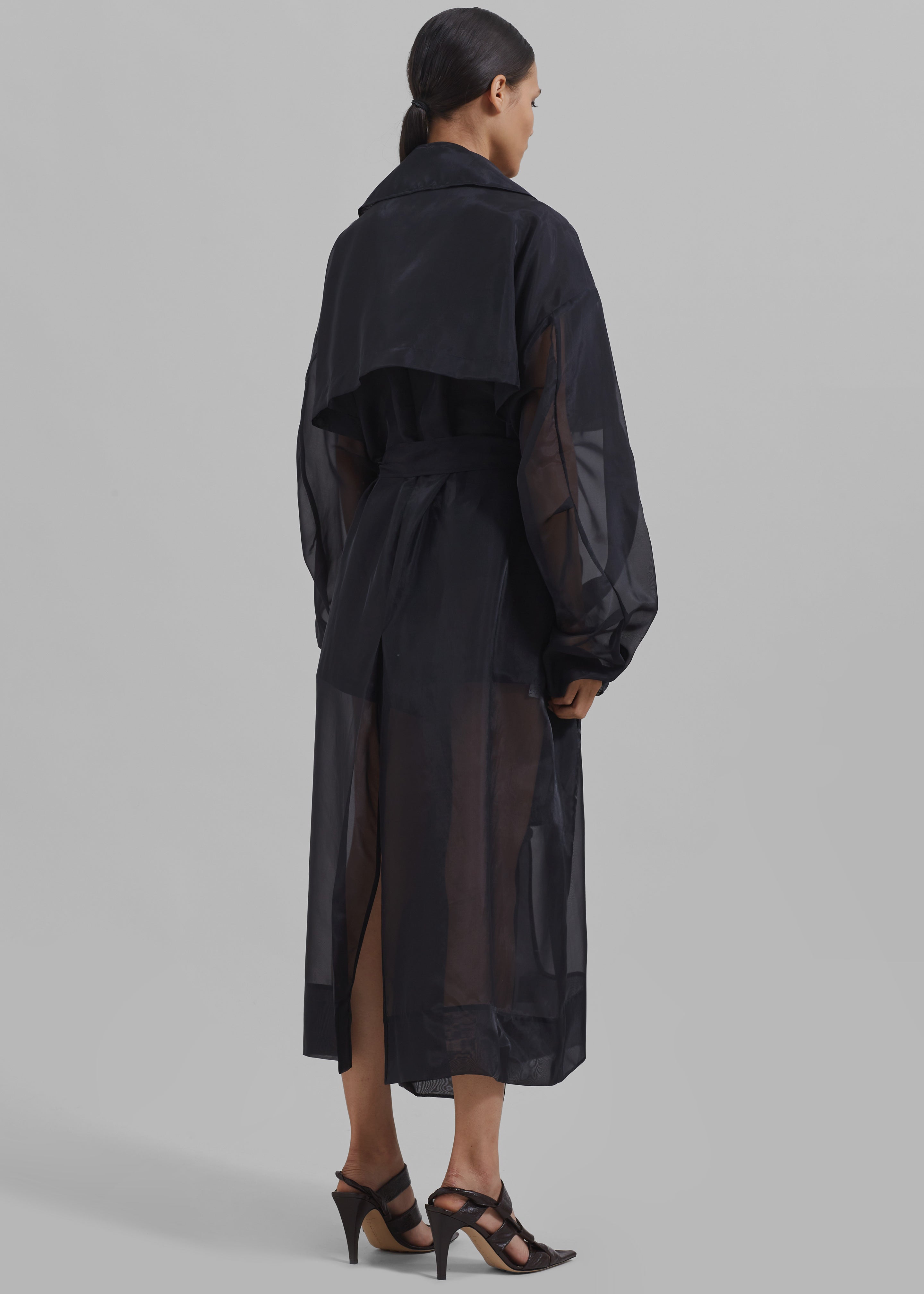 Anika Sheer Silk Trench Coat - Black - 12