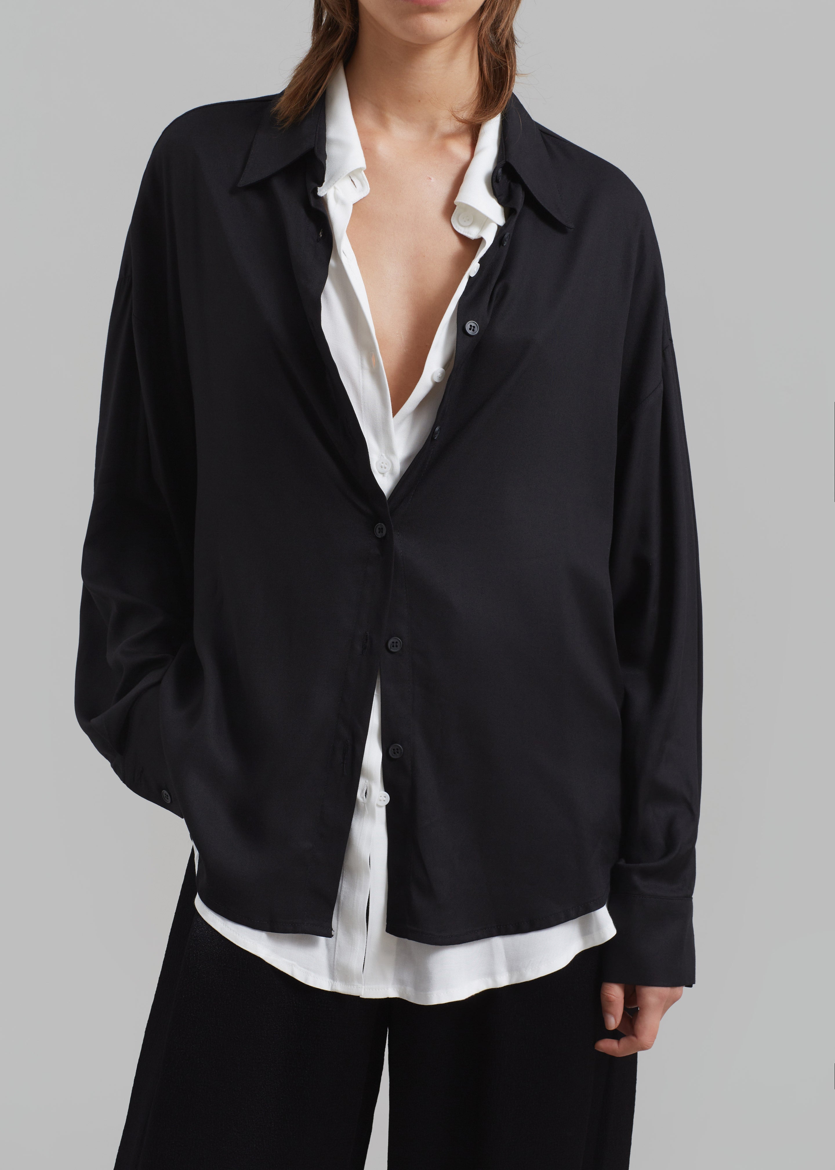 Ann Double Layer Shirt - Black/White