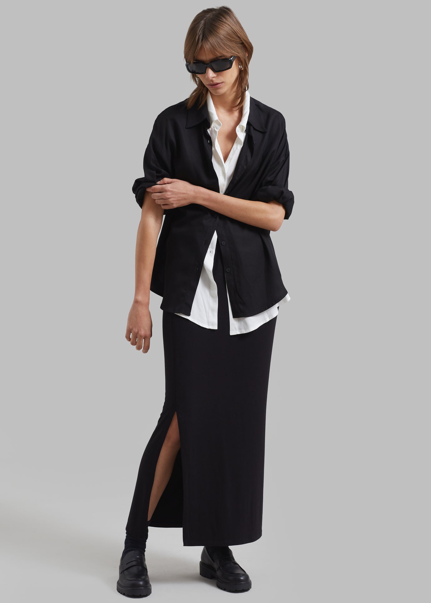 Ann Double Layer Shirt - Black/White - 1