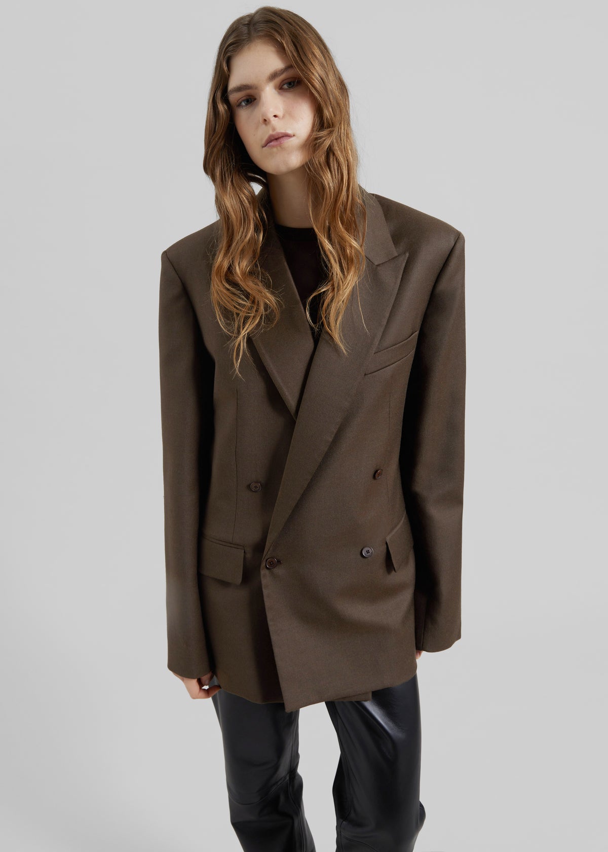 Newark Flannel Double Breasted Blazer - Mocha - 4