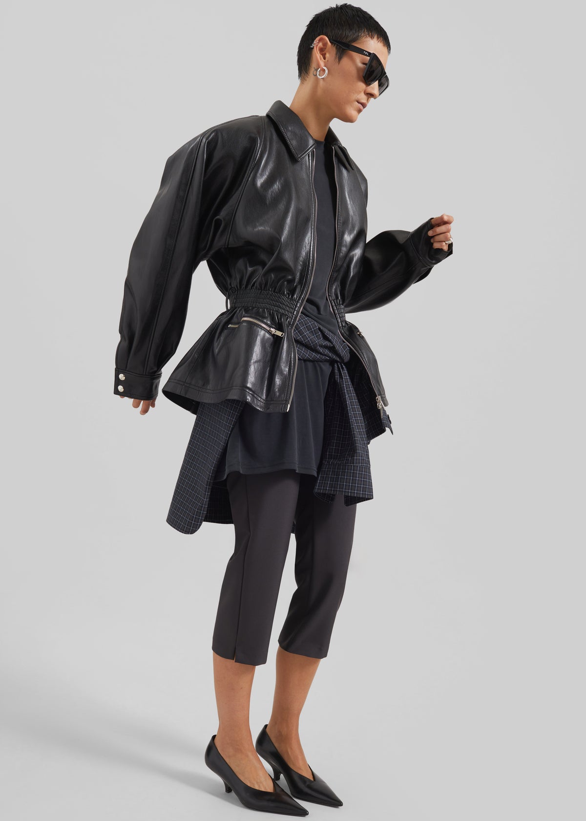 Annette Faux Leather Peplum Jacket - Black - 6