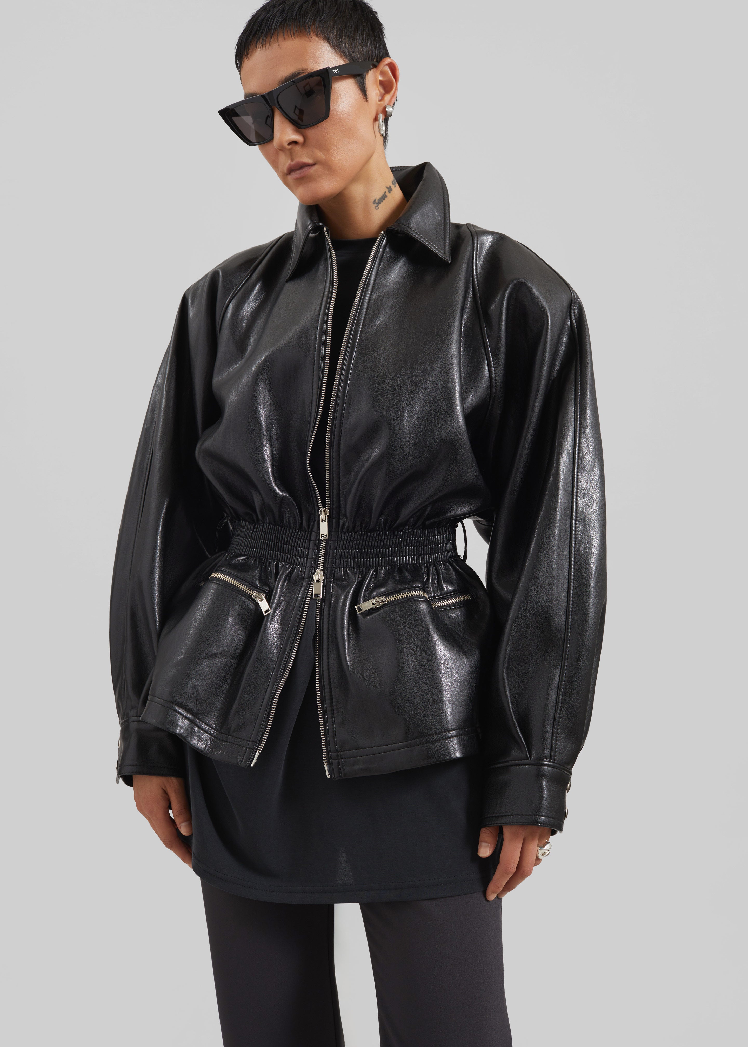 Annette Faux Leather Peplum Jacket - Black - 8