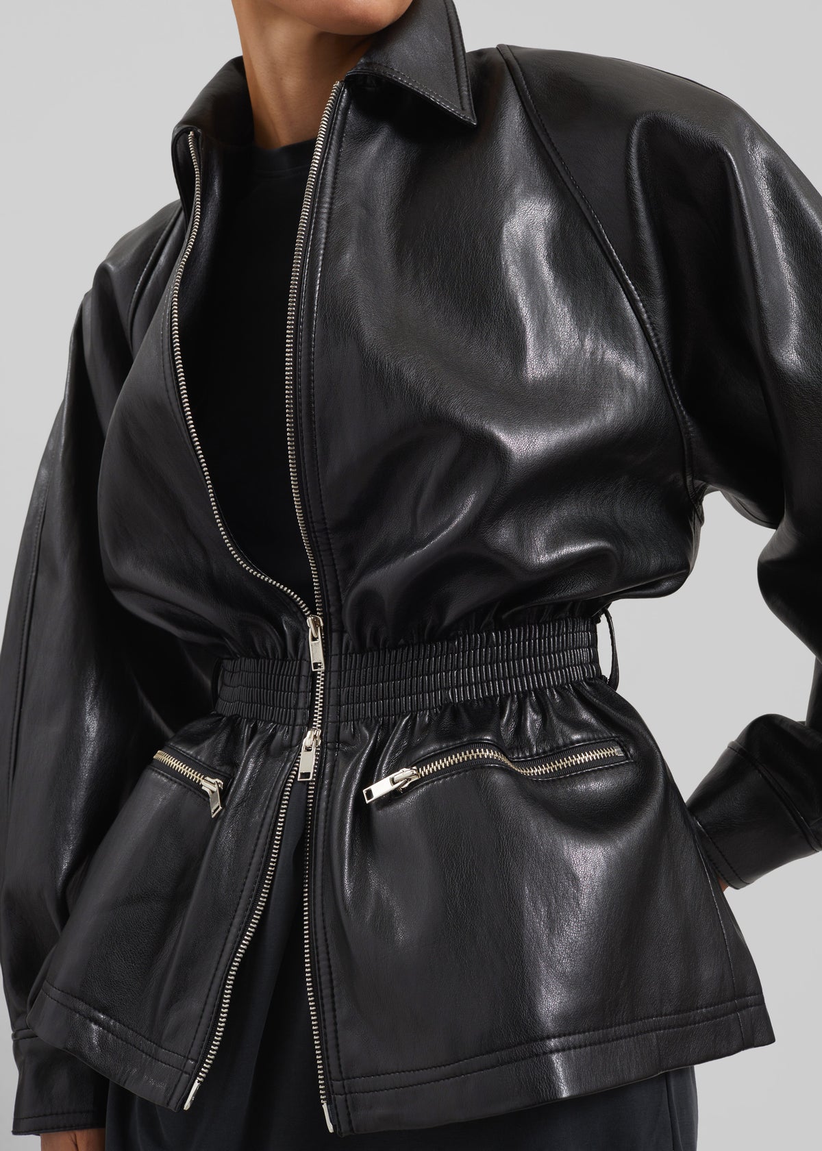 Annette Faux Leather Peplum Jacket - Black - 3