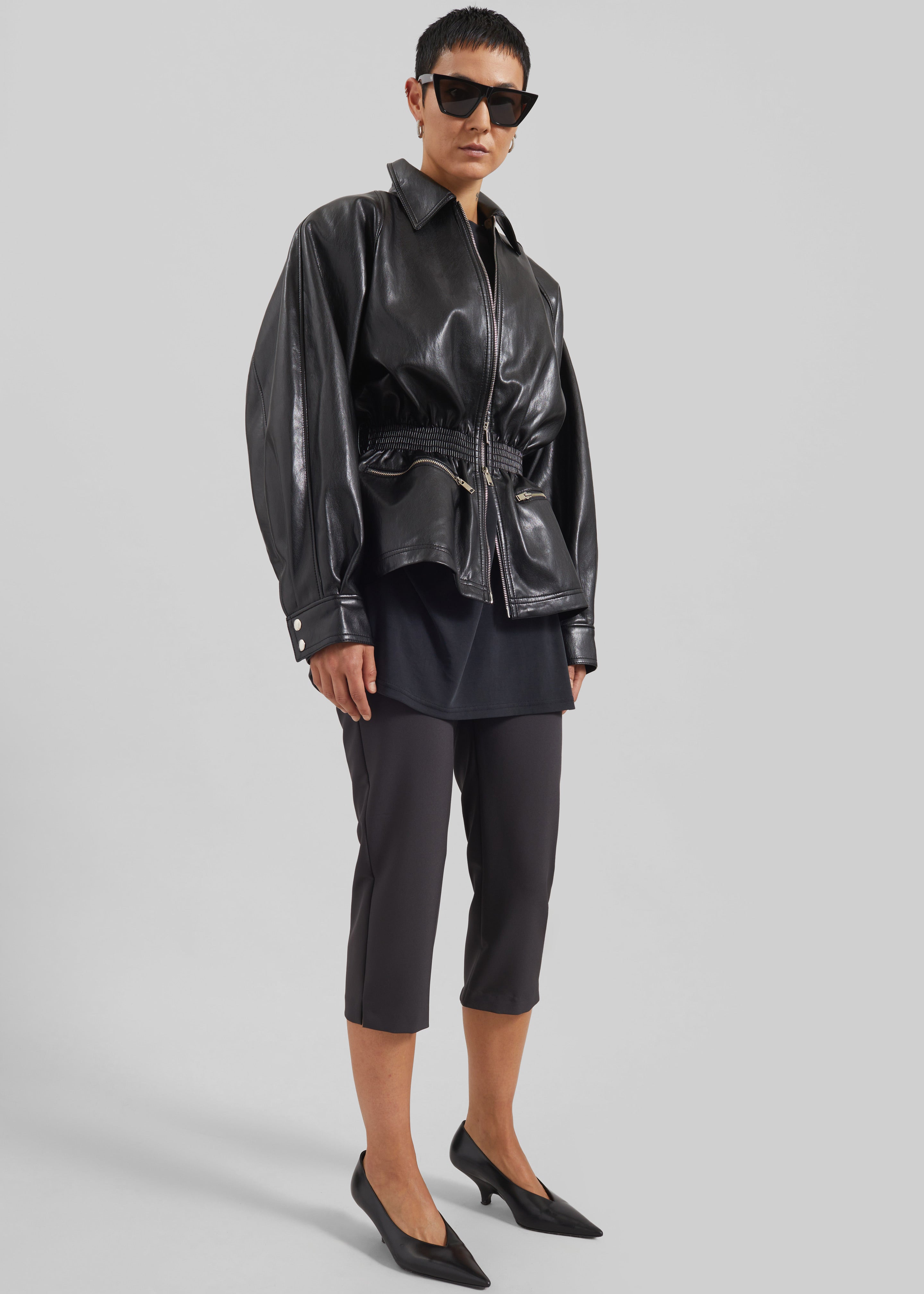 Annette Faux Leather Peplum Jacket - Black - 10