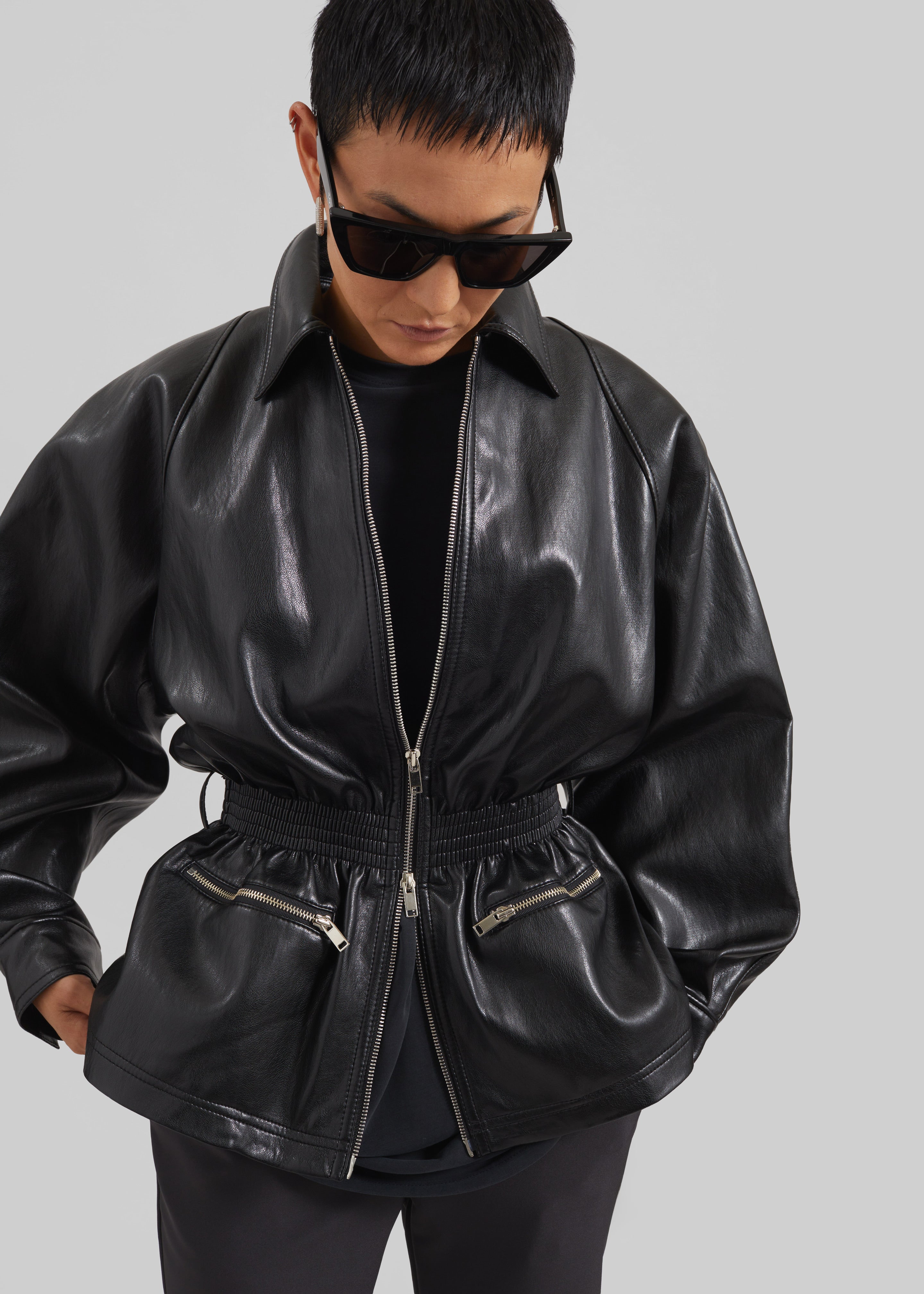 Annette Faux Leather Peplum Jacket - Black - 11