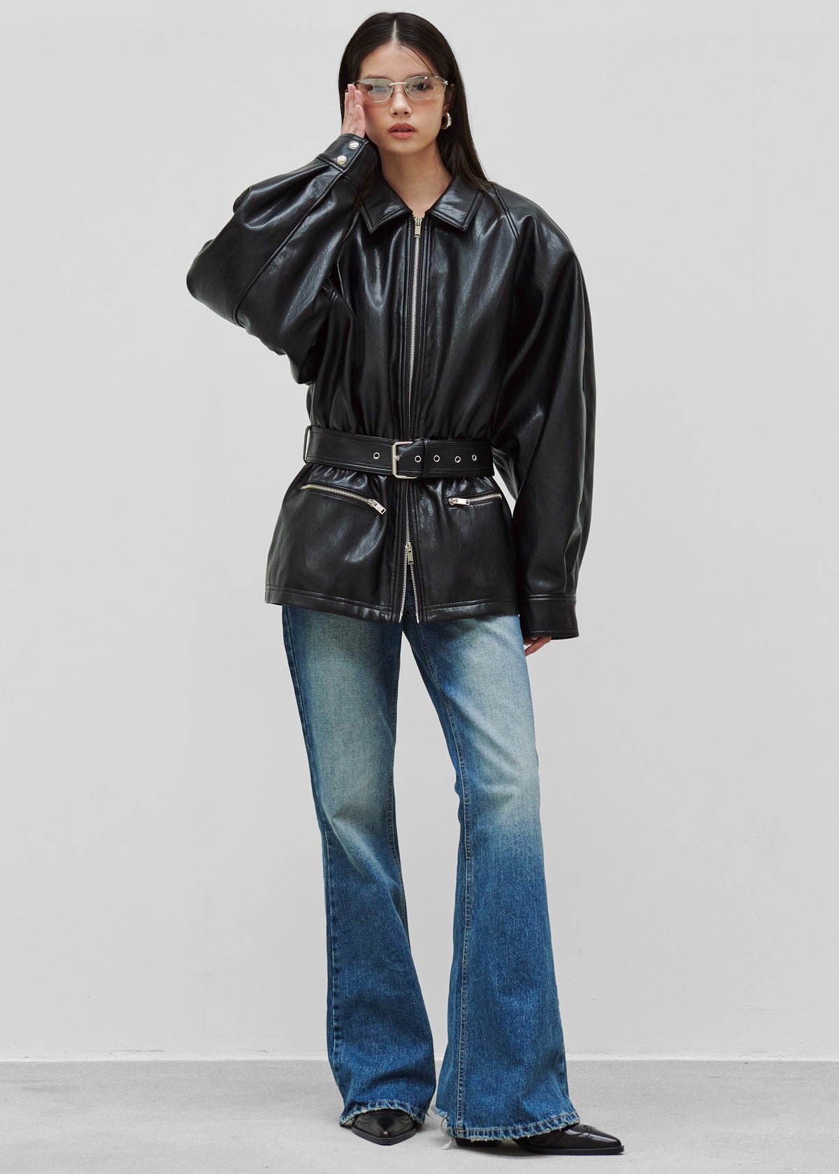 Annette Faux Leather Peplum Jacket - Black - 12