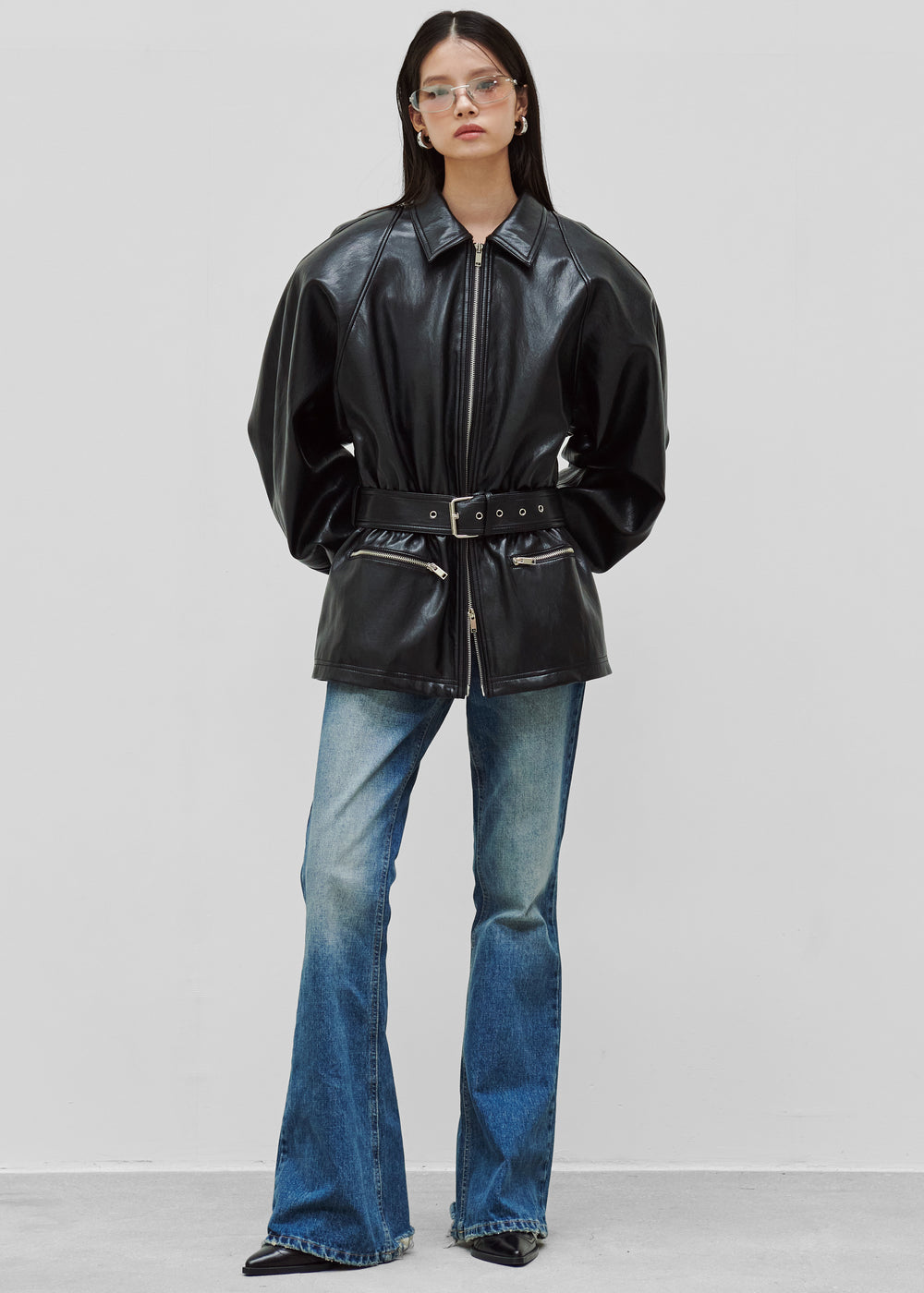 Annette Faux Leather Peplum Jacket - Black