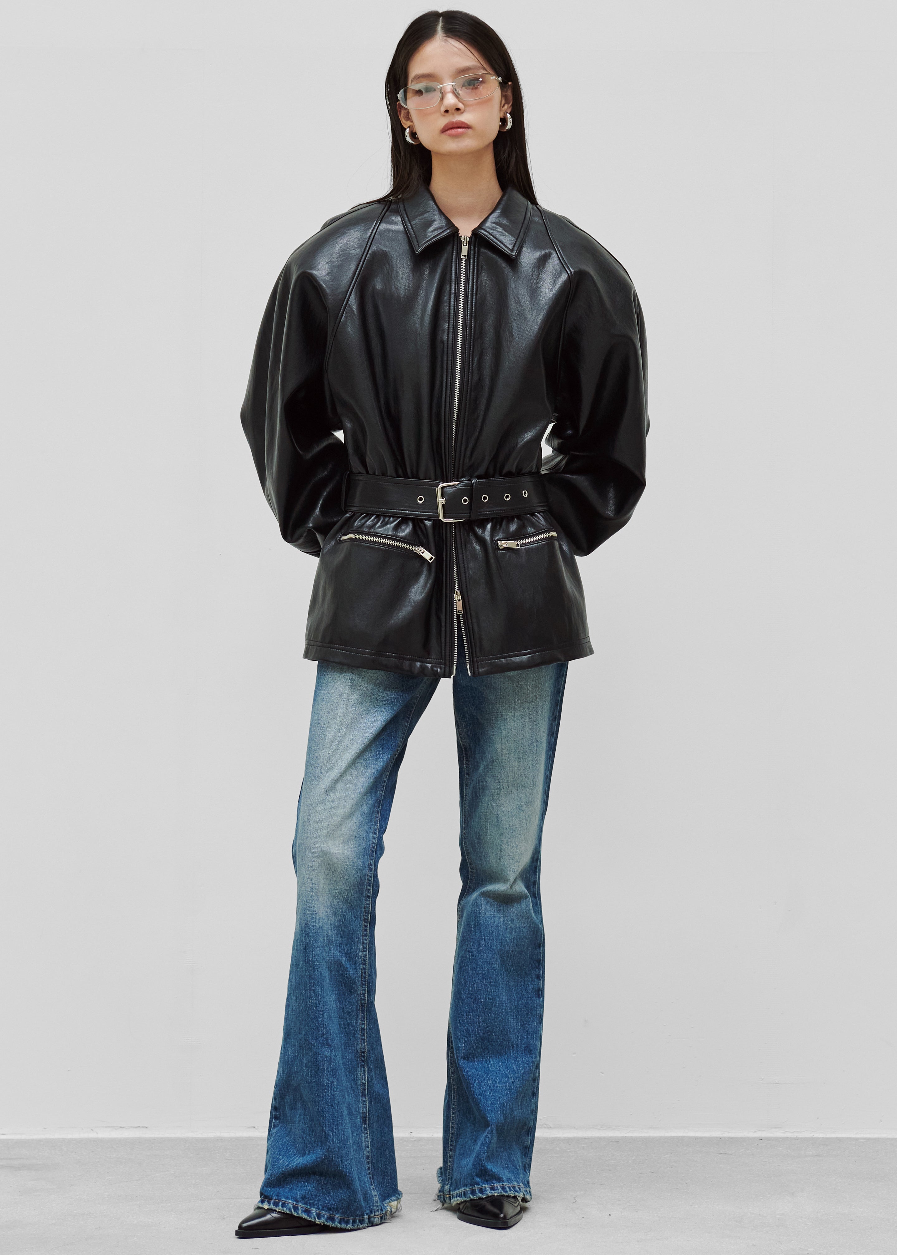 Annette Faux Leather Peplum Jacket - Black - 1