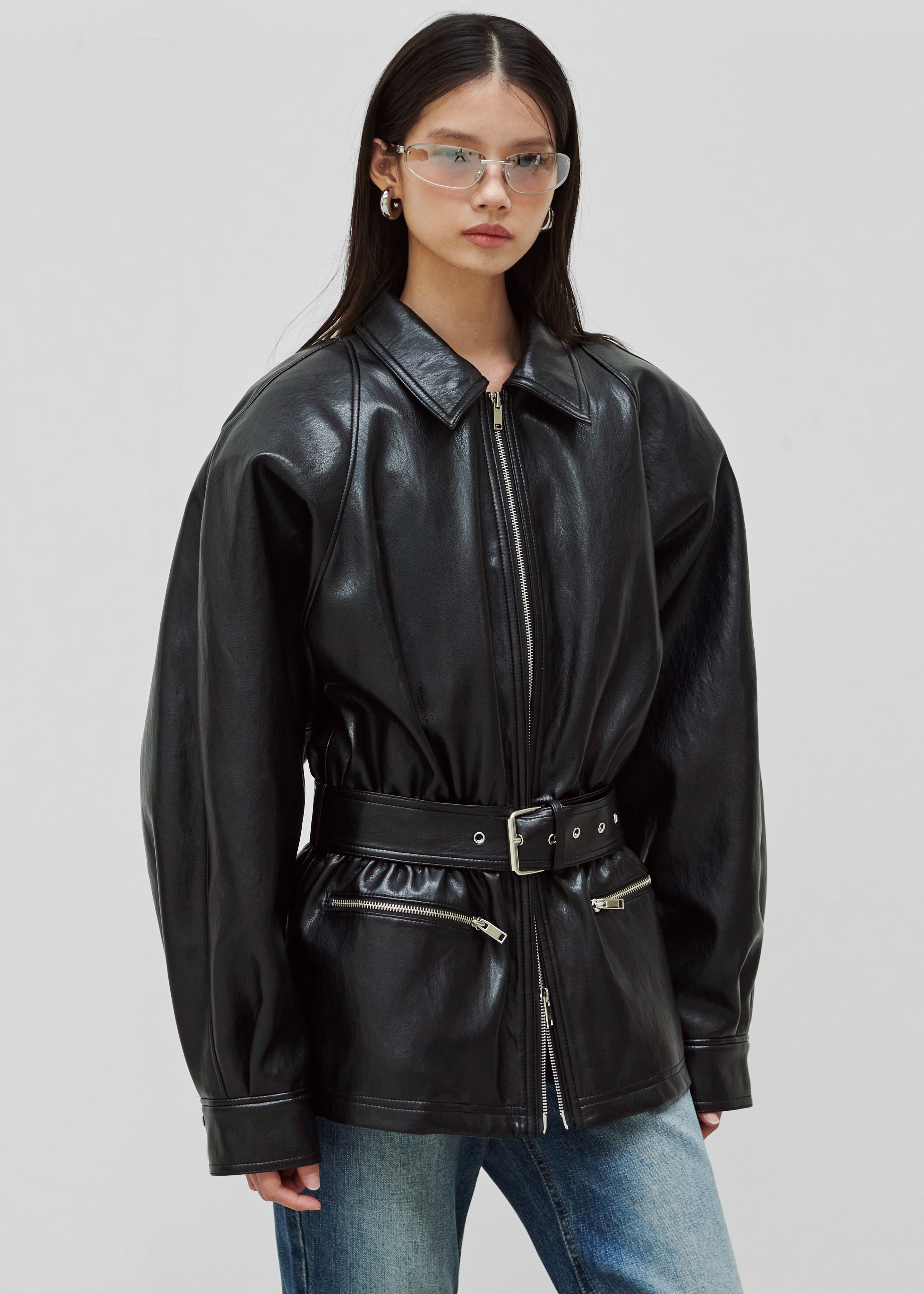 Annette Faux Leather Peplum Jacket - Black - 4